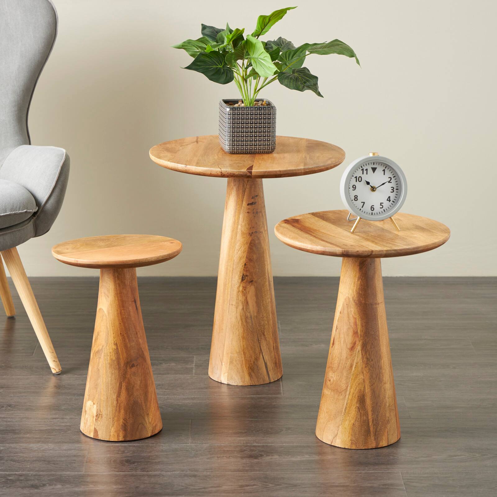 Brown Mango Wood Handmade Accent Table with Elevated Bases Set