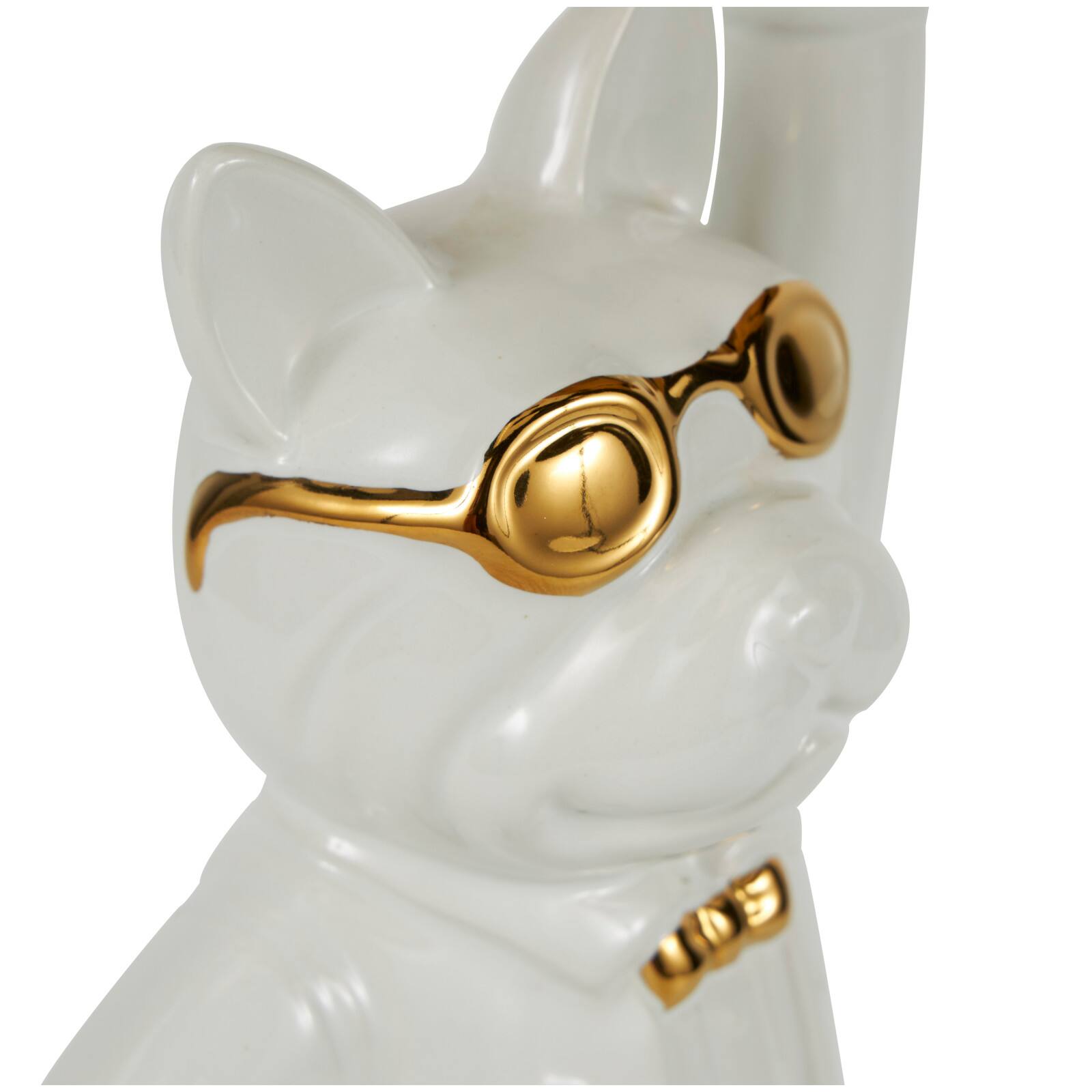 13" White & Gold Ceramic Bulldog Sculpture
