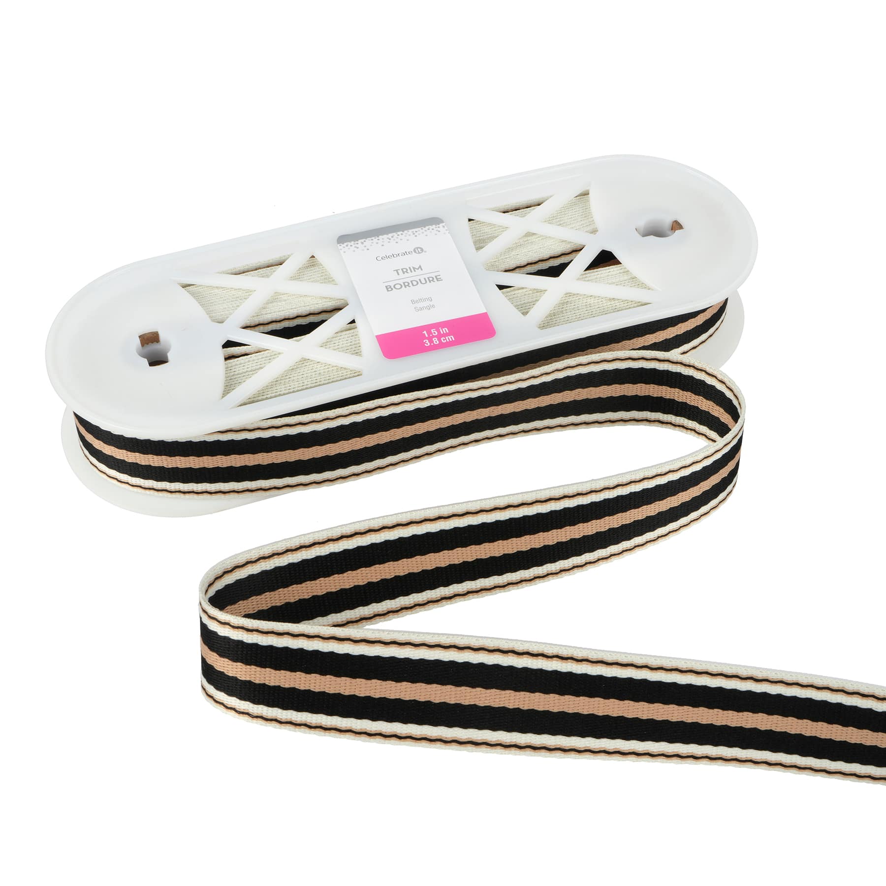 1.5&#x22; Black &#x26; Beige Stripes Belting Trim by Celebrate It&#xAE;