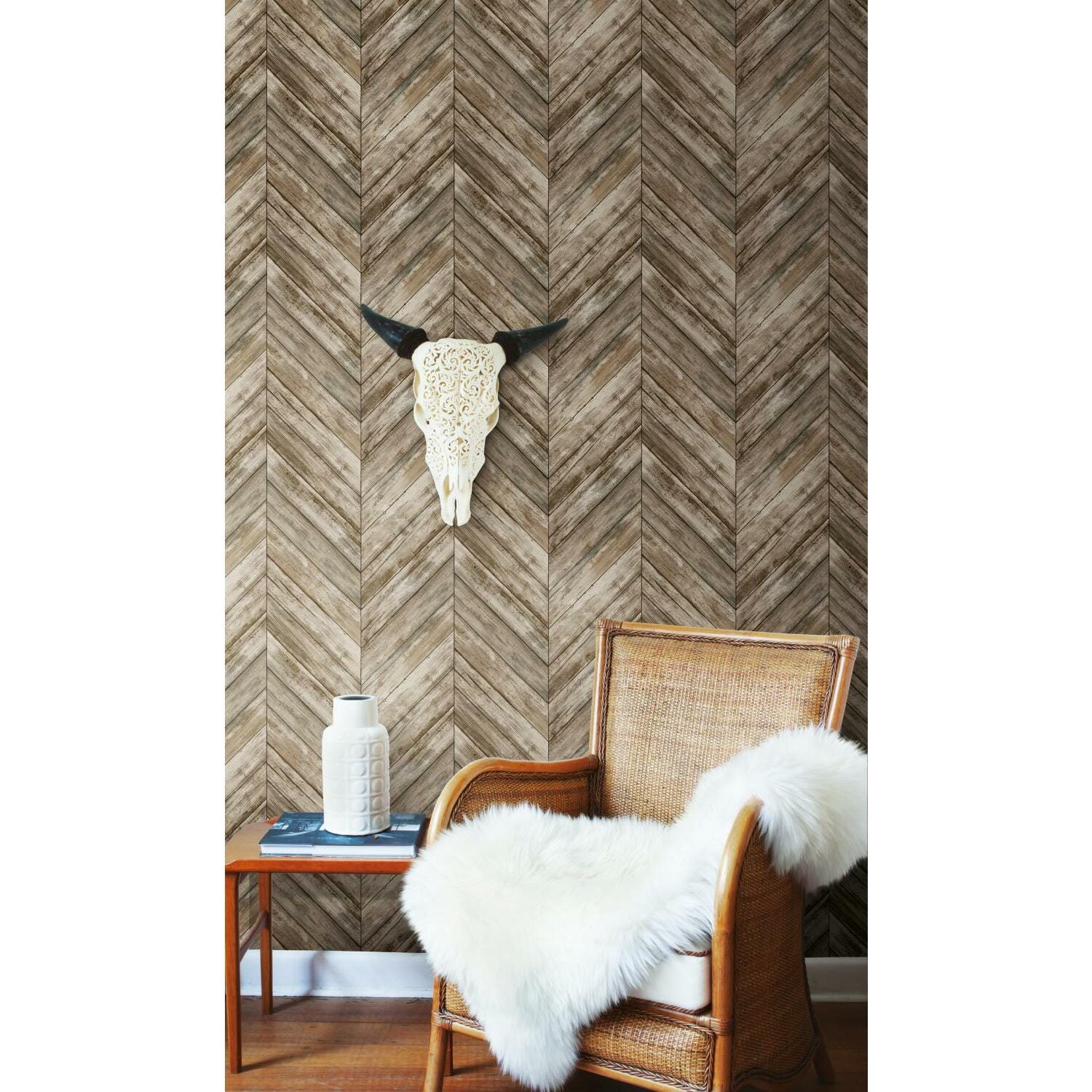 RoomMates Herringbone Wood Boards Peel & Stick Wallpaper