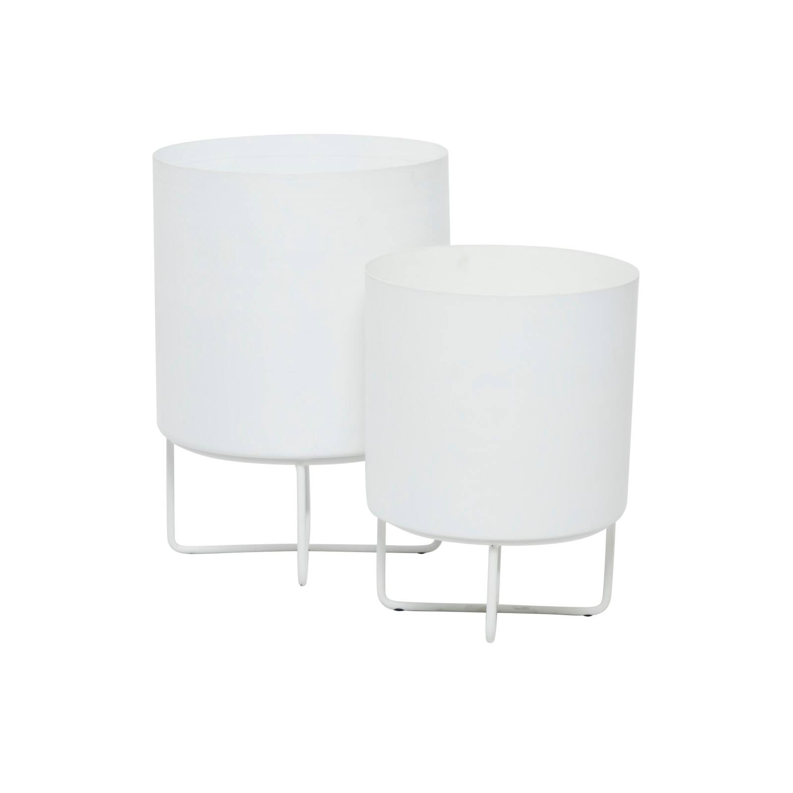 White Modern Planter, Set of 2" 16", 13"