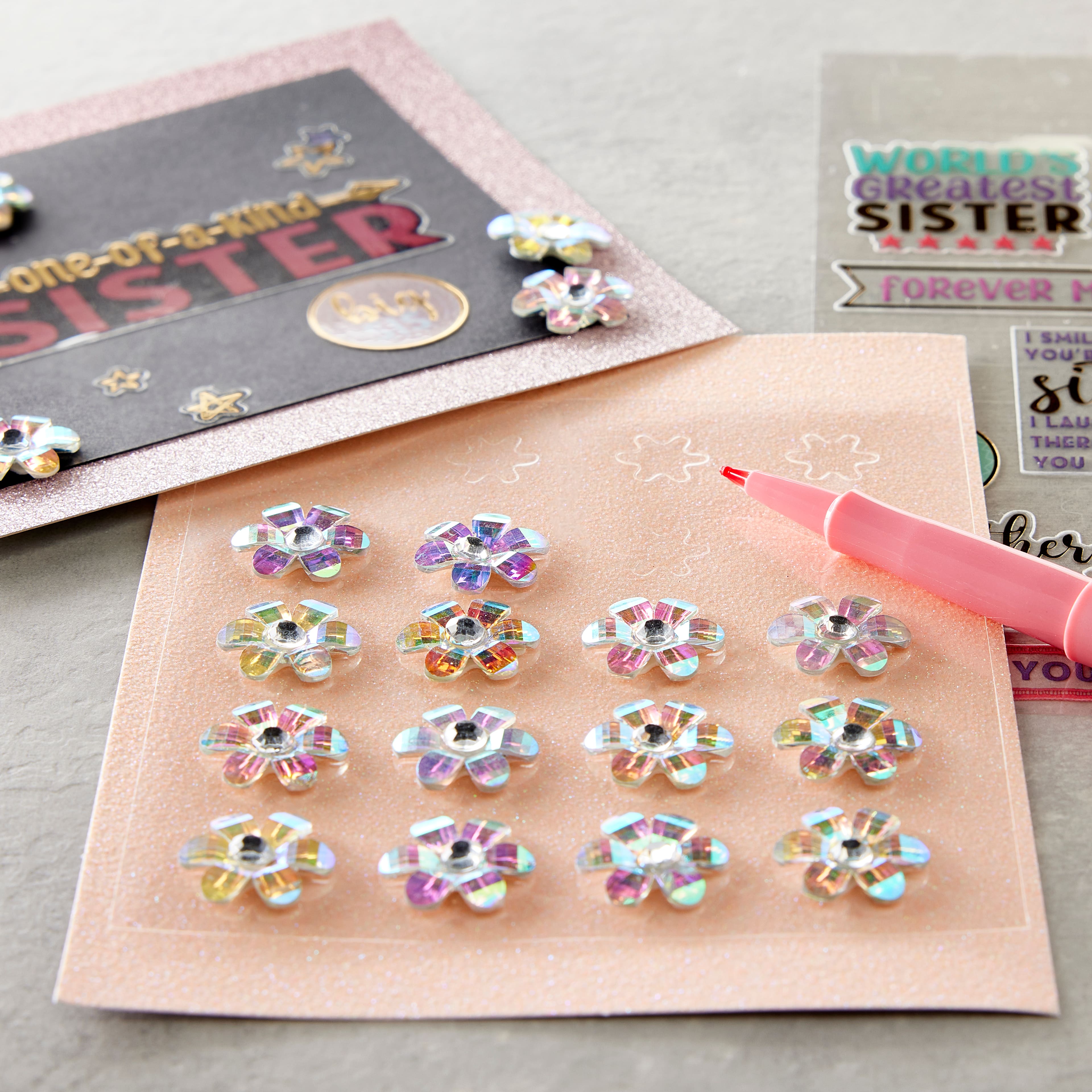 12 Packs: 20 ct. (240 total) Clear Iridescent Bling Flower Stickers by Recollections™