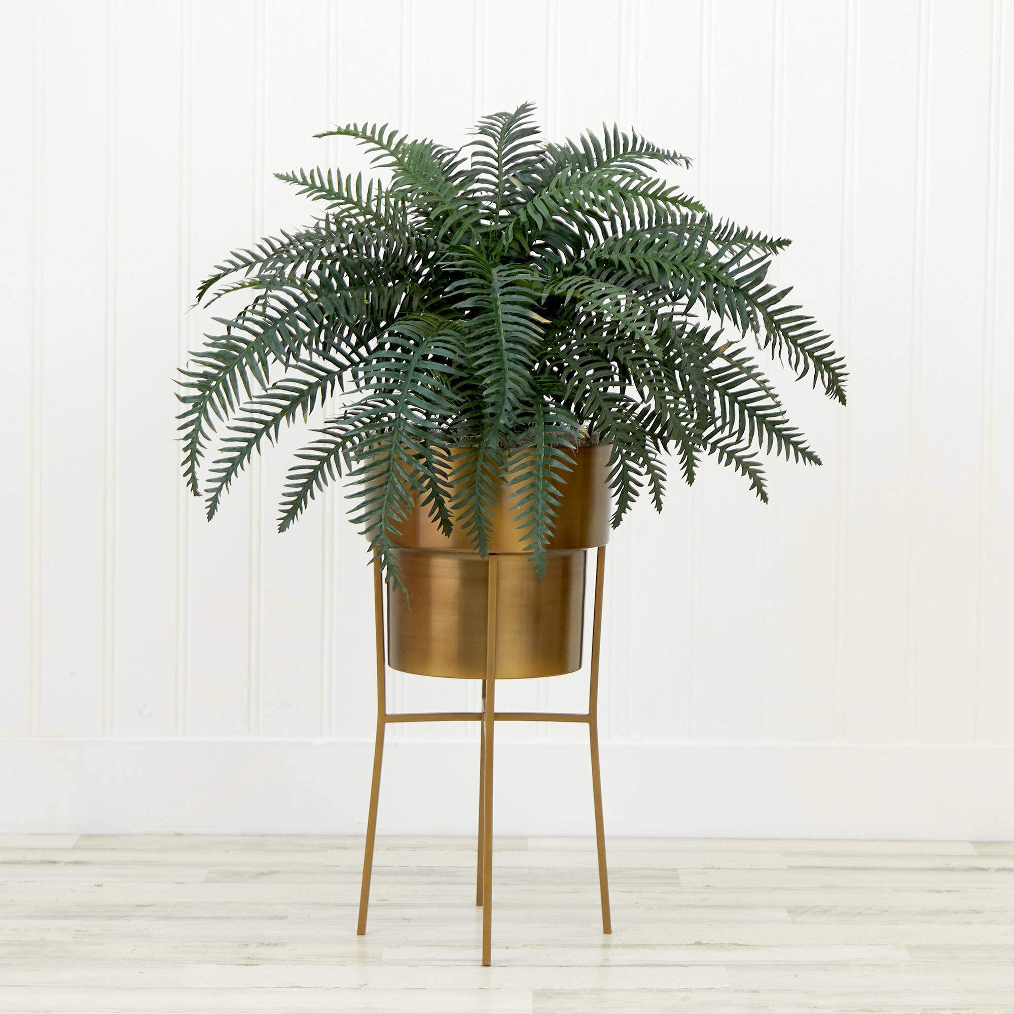 34&#x22; Artificial River Fern Plant in Metal Planter with Stand