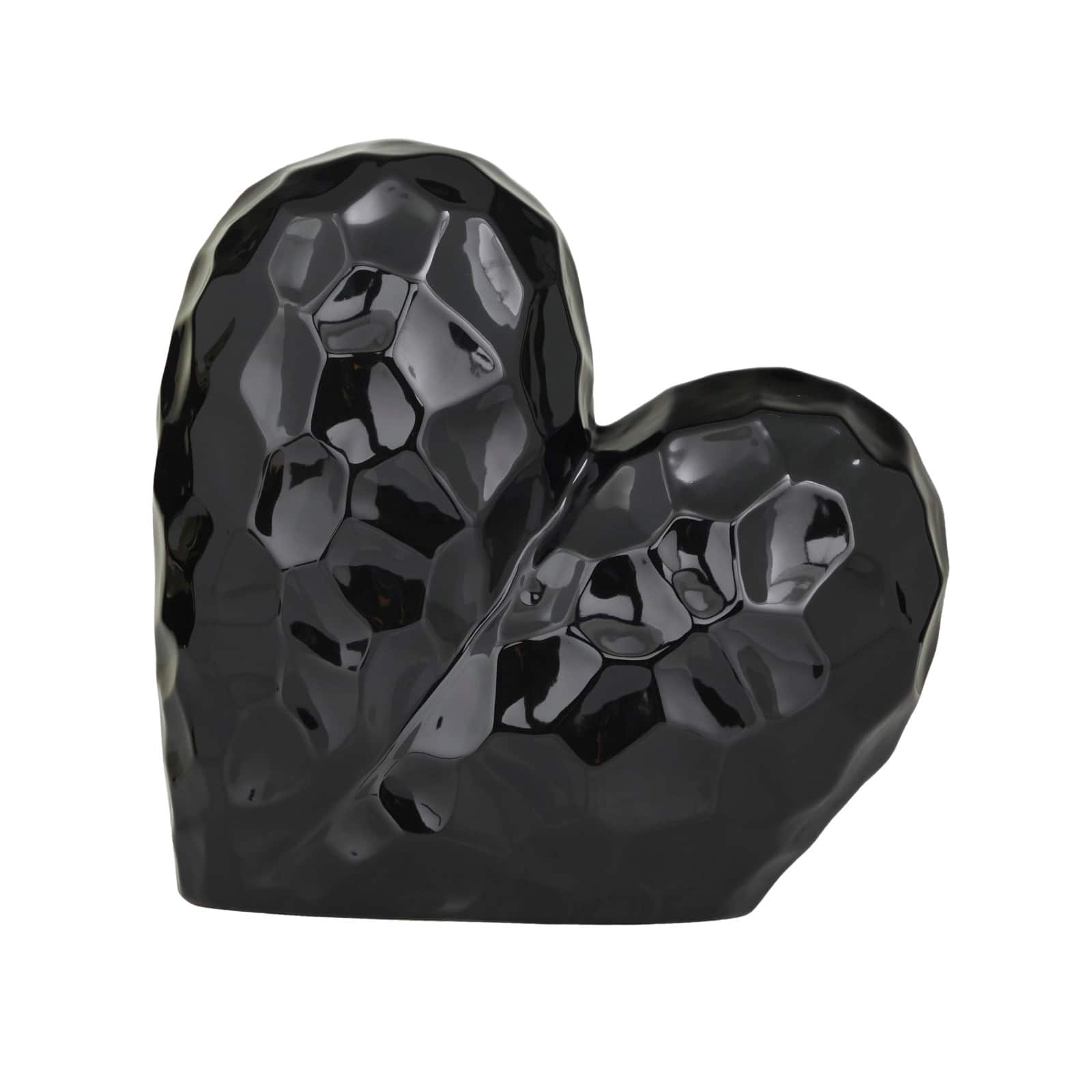 Black Porcelain Contemporary Heart Sculpture, 12 x 6 x 11 By Ivory And Iris