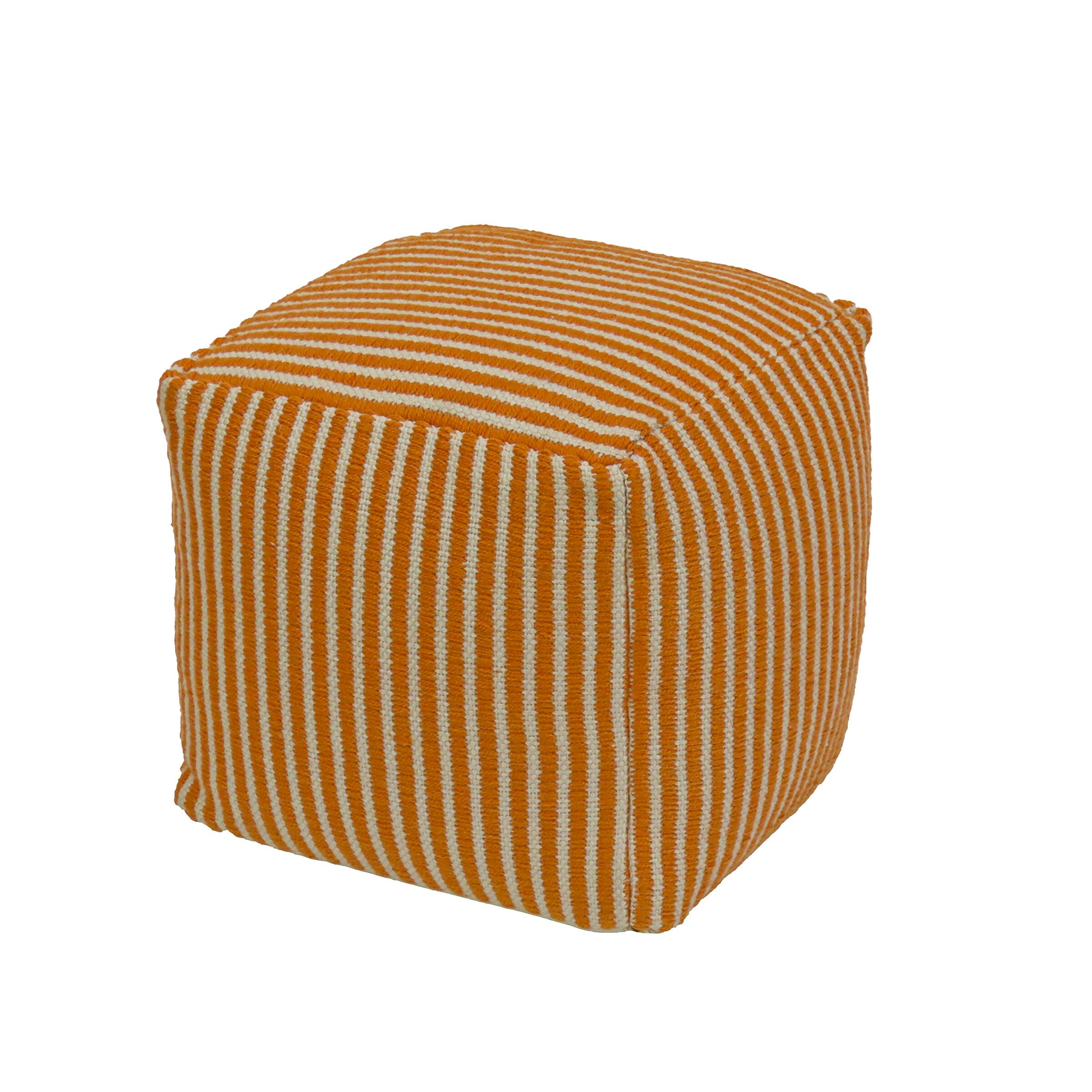 16" Hand Woven Striped Pouf Ottoman