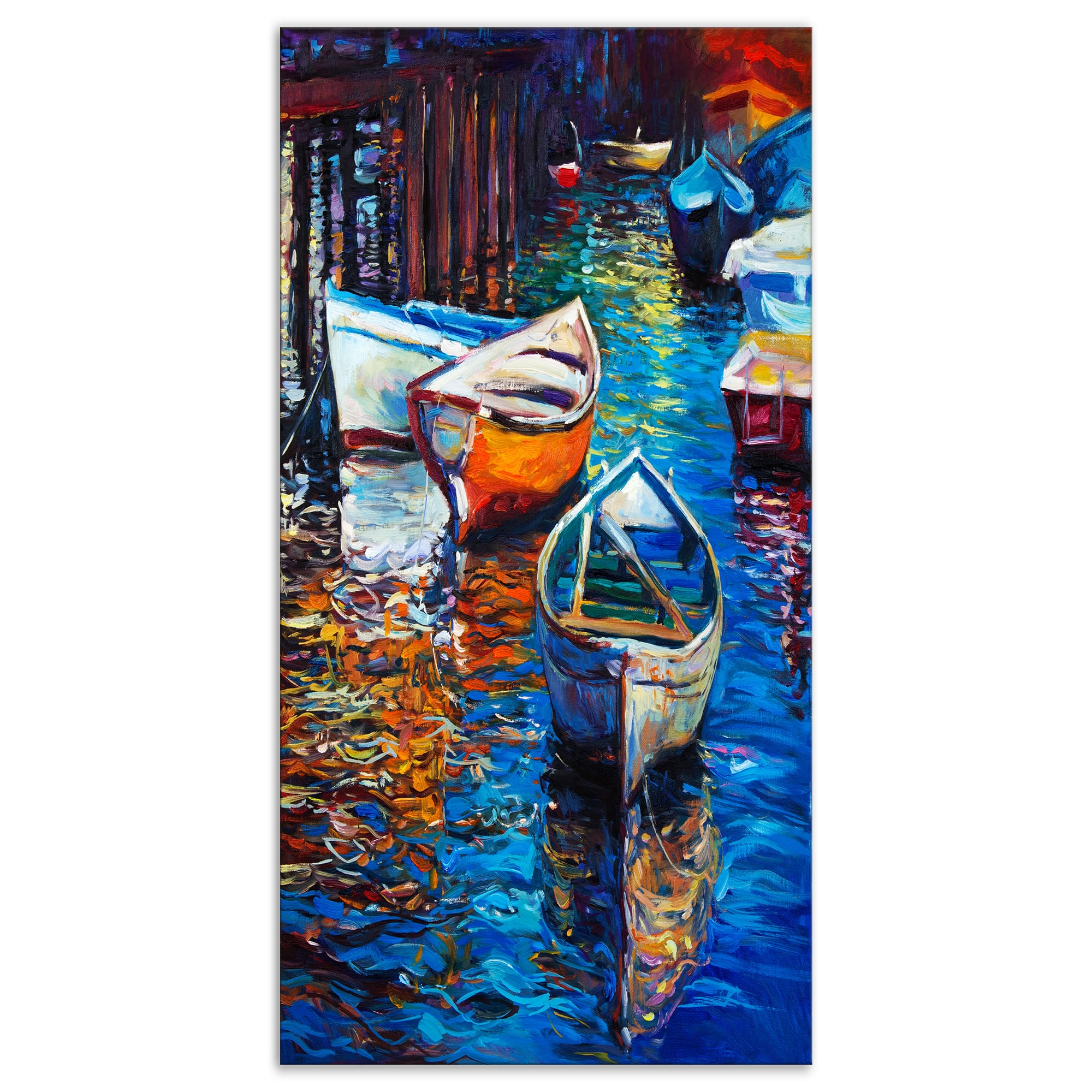 Designart - Boat over the lake - Sea & Shore Painting Print on Wrapped Canvas