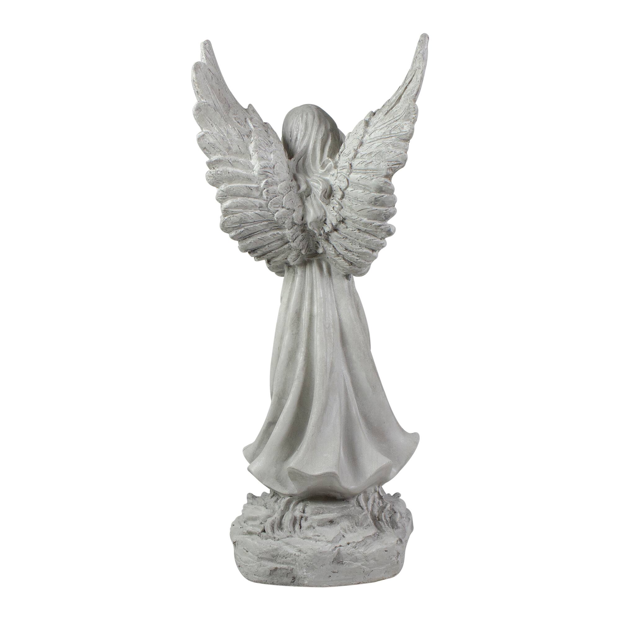 13&#x22; Weathered Gray Serene Angel with Dove Outdoor Garden Statue