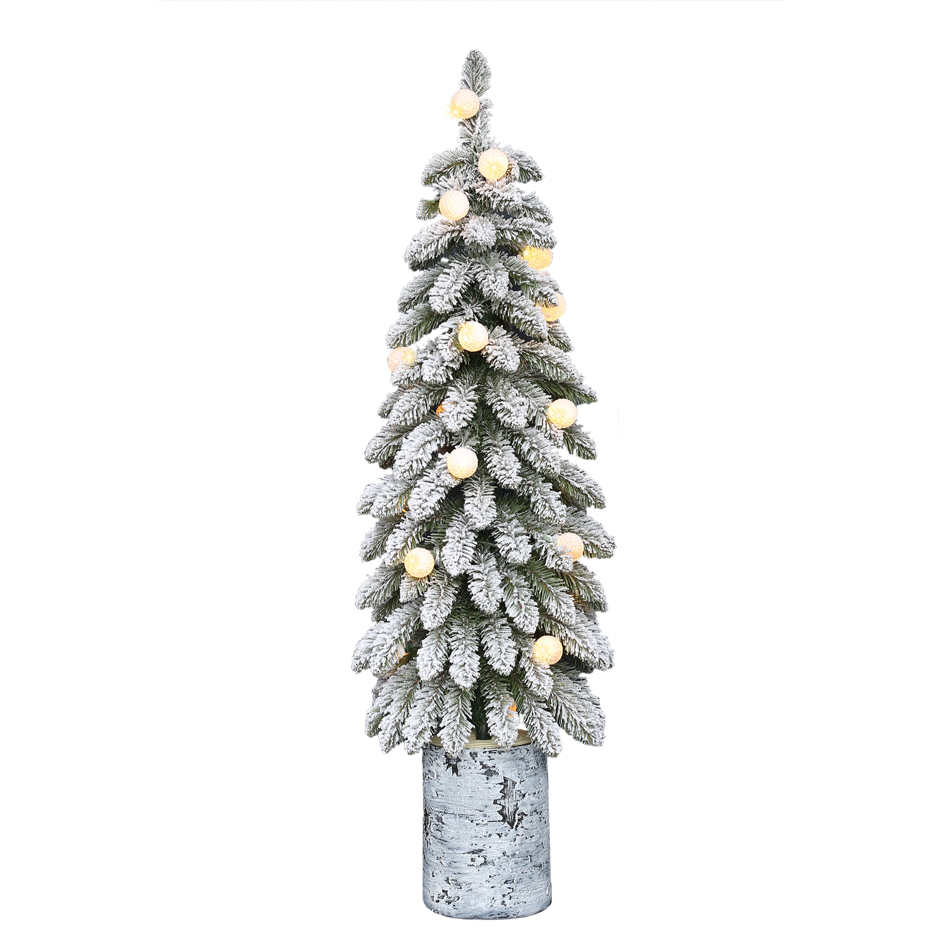 4ft. Pre-Lit Flocked Alpine Artificial Christmas Tree in Decorative Pot, Multicolor LED Lights