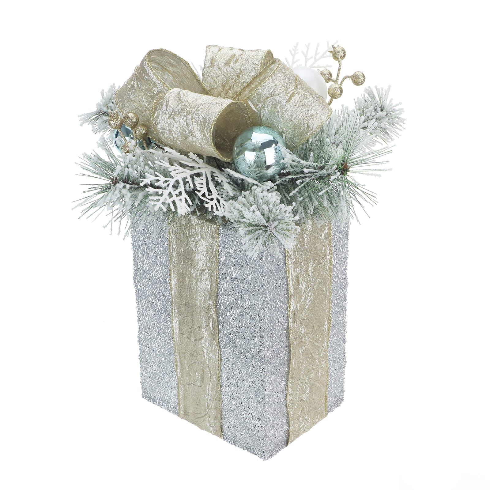 16&#x22; Silver &#x26; Champagne LED Rectangle Gift Box Accent by Ashland&#xAE;