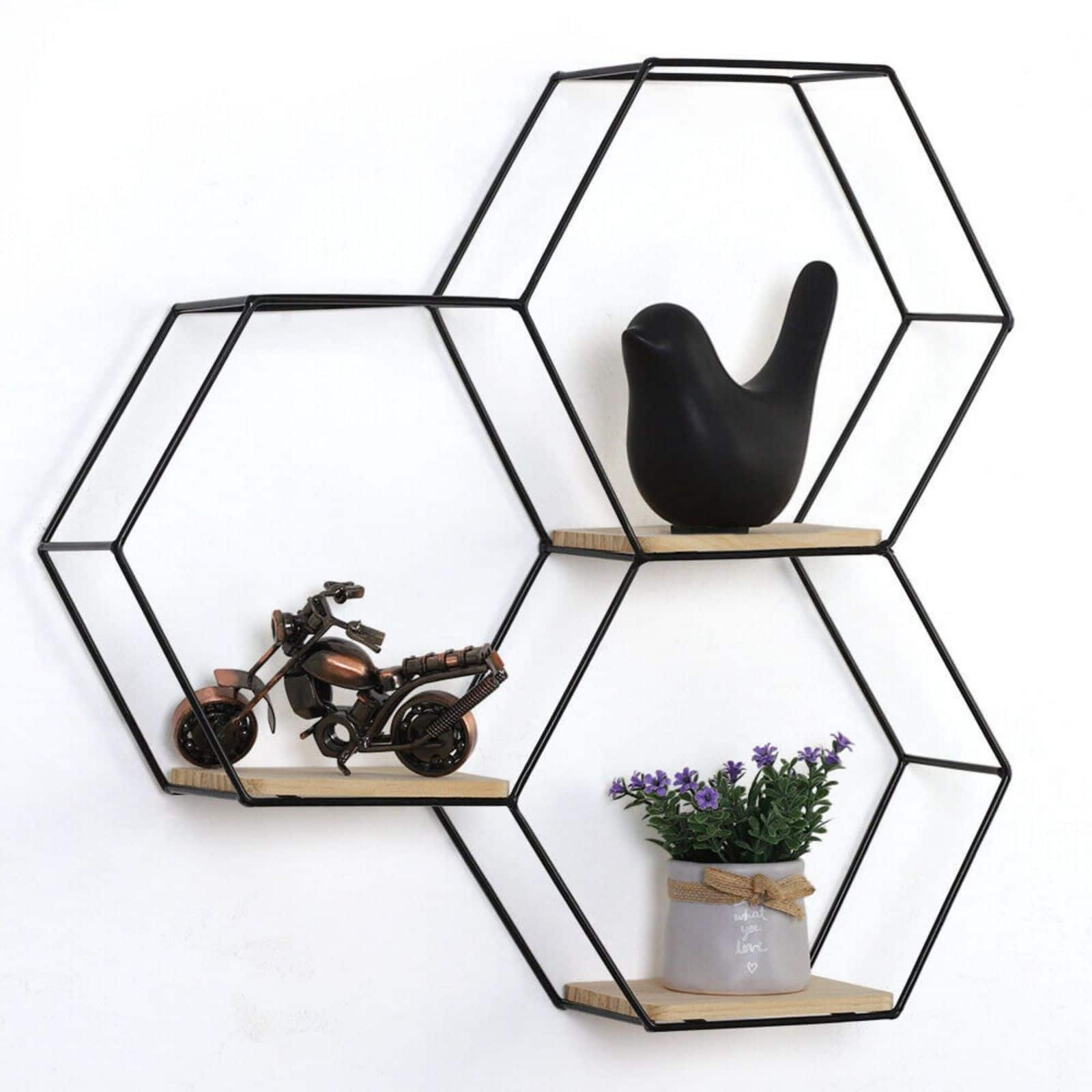 Nex&#x2122; Black Metal Modern Floating Hexagonal Shelf