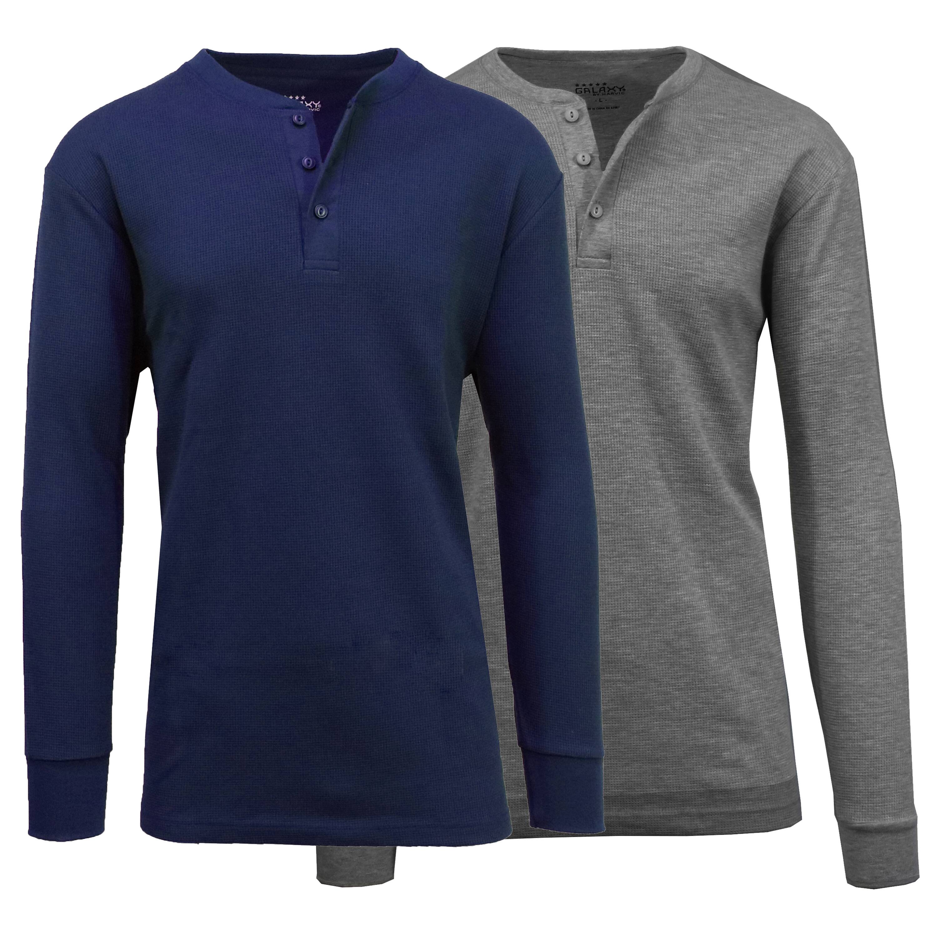 Men's Long Sleeve Waffle-Knit Thermal Henley Shirt 2 Pack