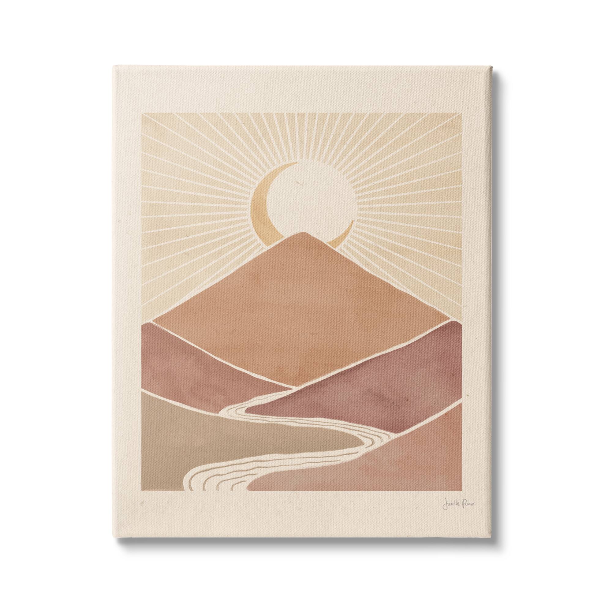 Stupell Industries Boho Desert Crescent Moon Vintage Mountain River Landscape Canvas Wall Art