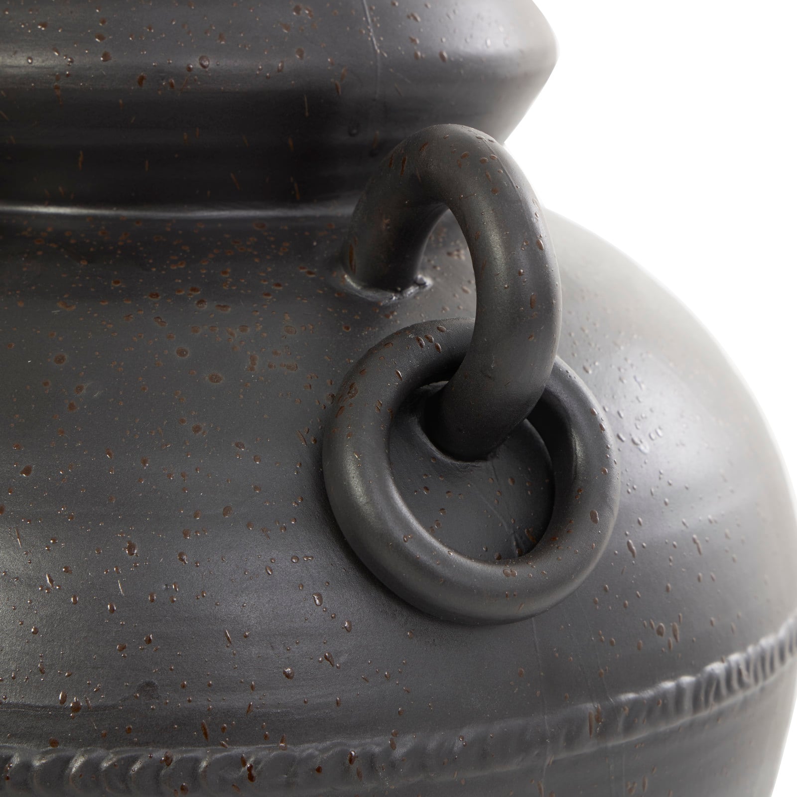 15" Black Ceramic Amphora Vase with Speckled Texture & Ring Handles