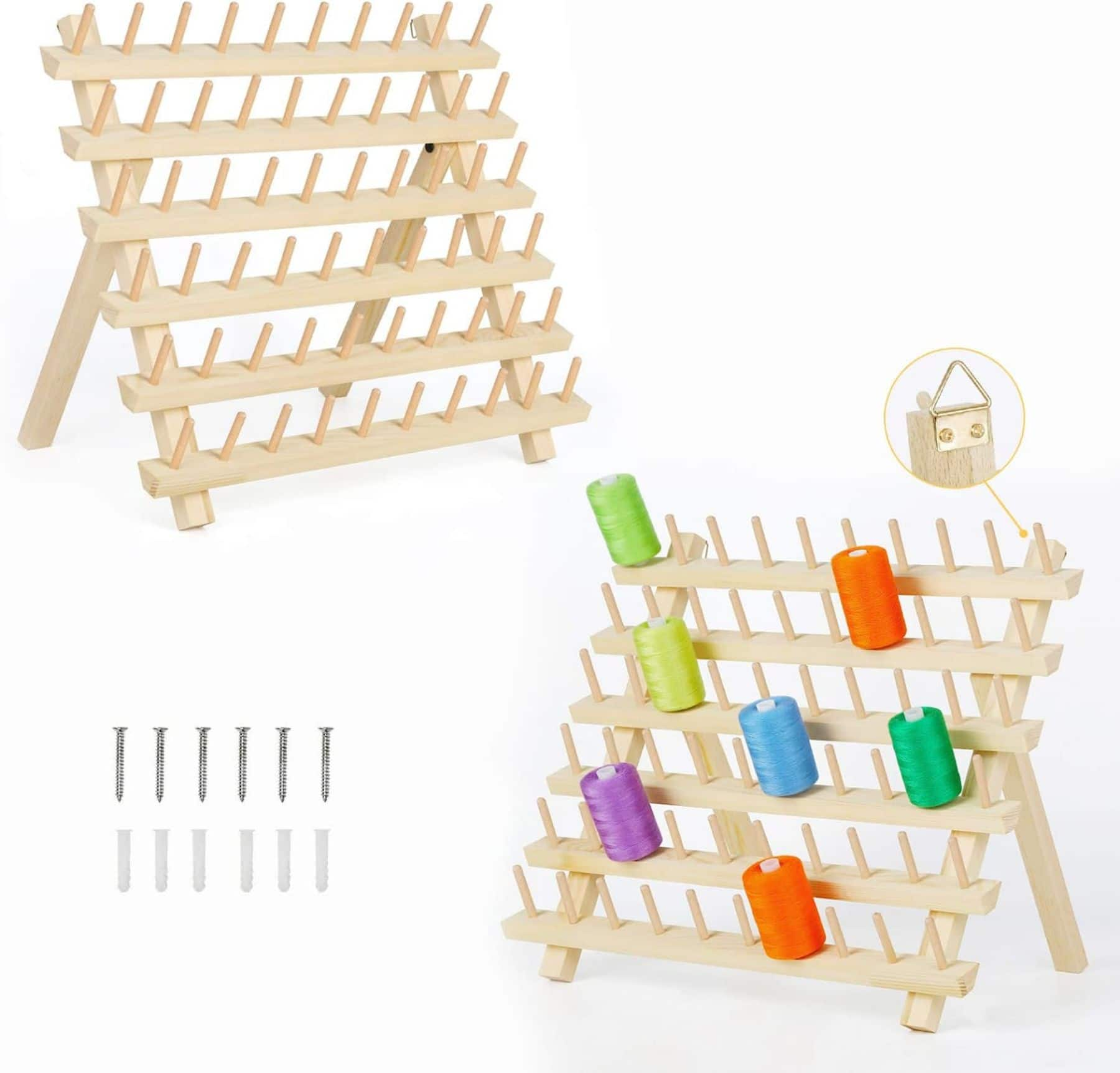 NEX™ Natural 60-Spool Wooden Sewing Thread Organizer Rack, 2ct.