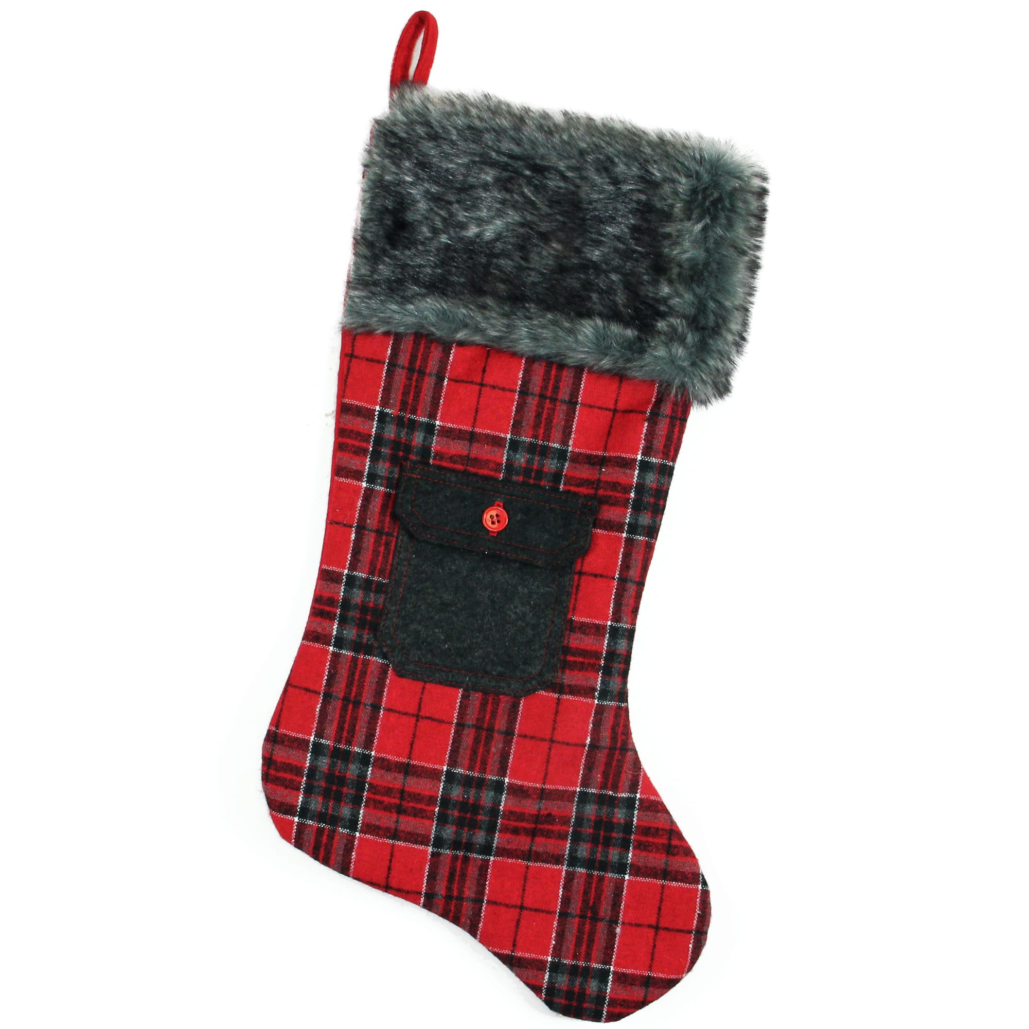 20.5&#x22; Alpine Chic Plaid Stocking with Pocket