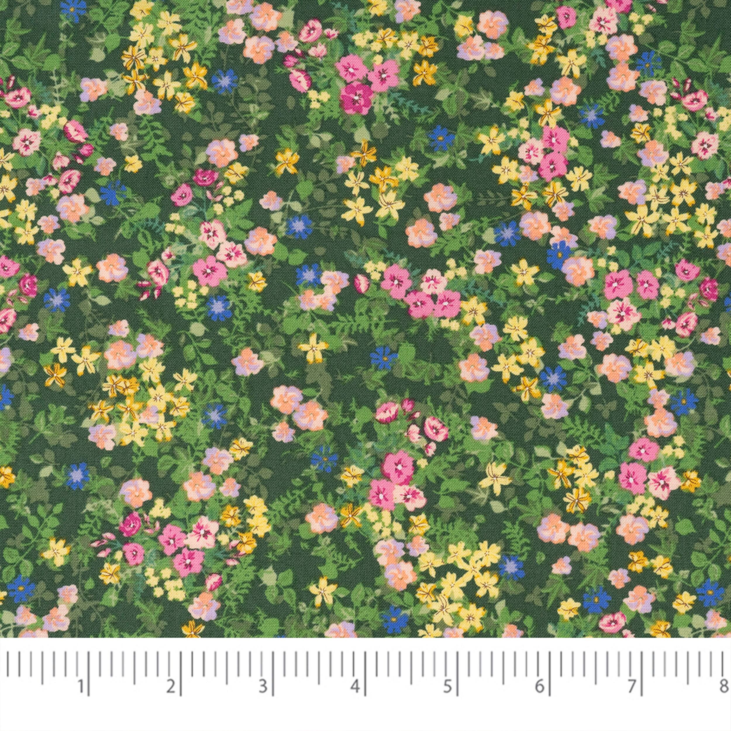 SINGER Bright Floral on Green Cotton Fabric