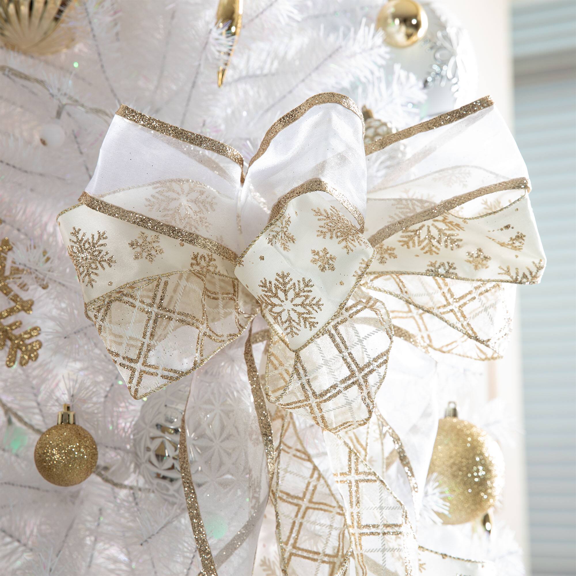 Glitzhome&#xAE; 32&#x22; Elegant Snowflake Ribbon Christmas Bows, 9ct.