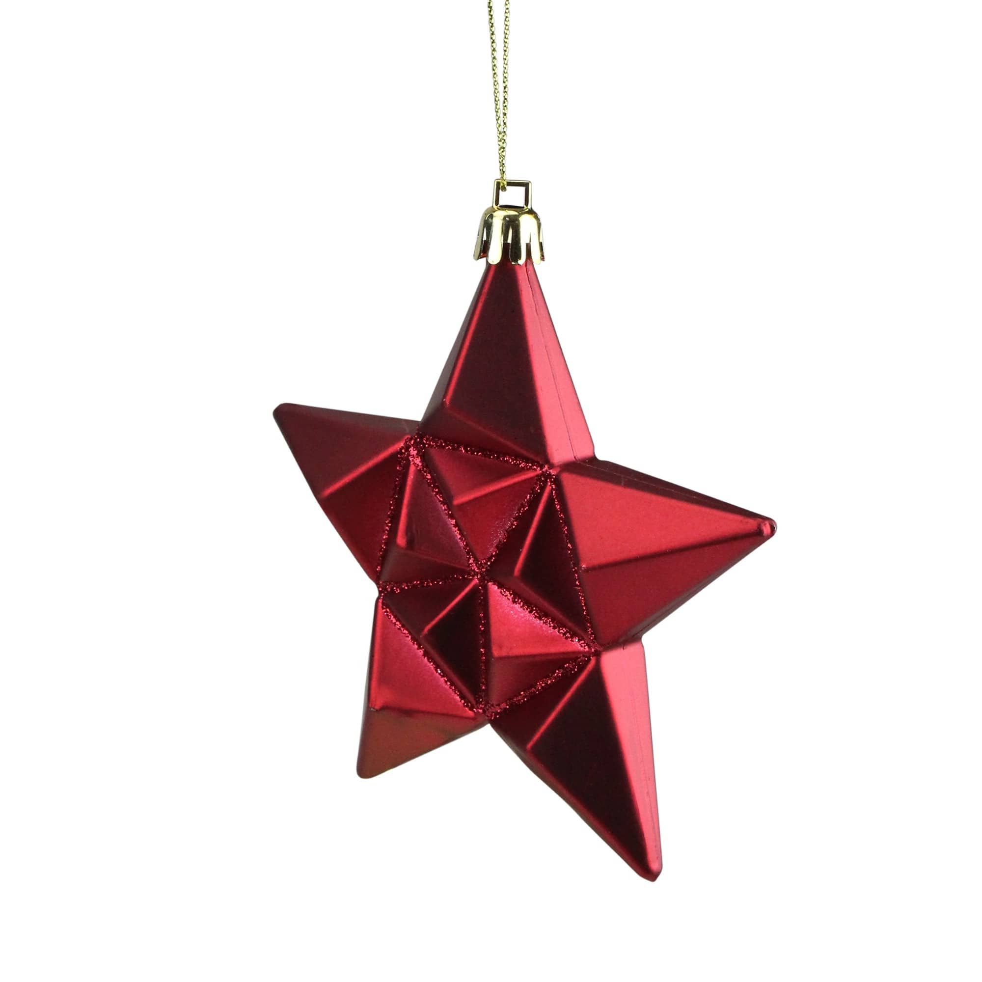 12ct. 5&#x22; Glitter Matte Red &#x26; Gold Star Shatterproof Christmas Ornaments