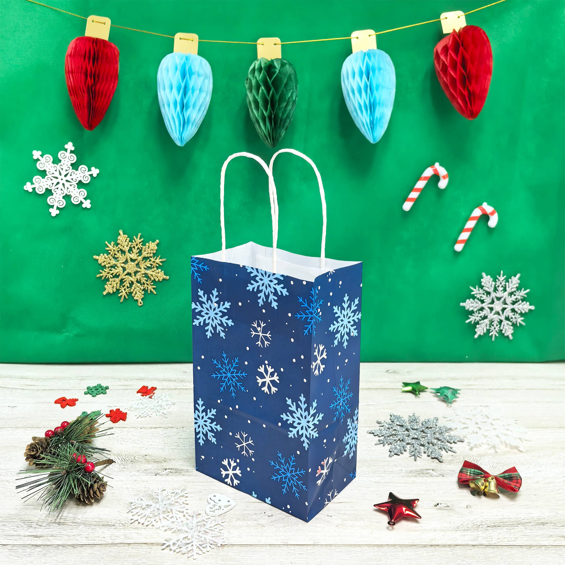 Small Navy Snowflakes Gift Bags, 6ct. by Celebrate It™