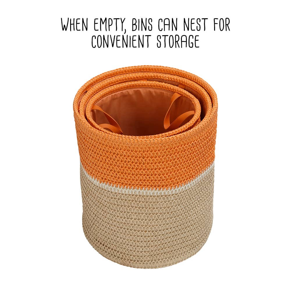 Honey Can Do Orange &#x26; Beige Paper Straw Nesting Baskets with Handles Set