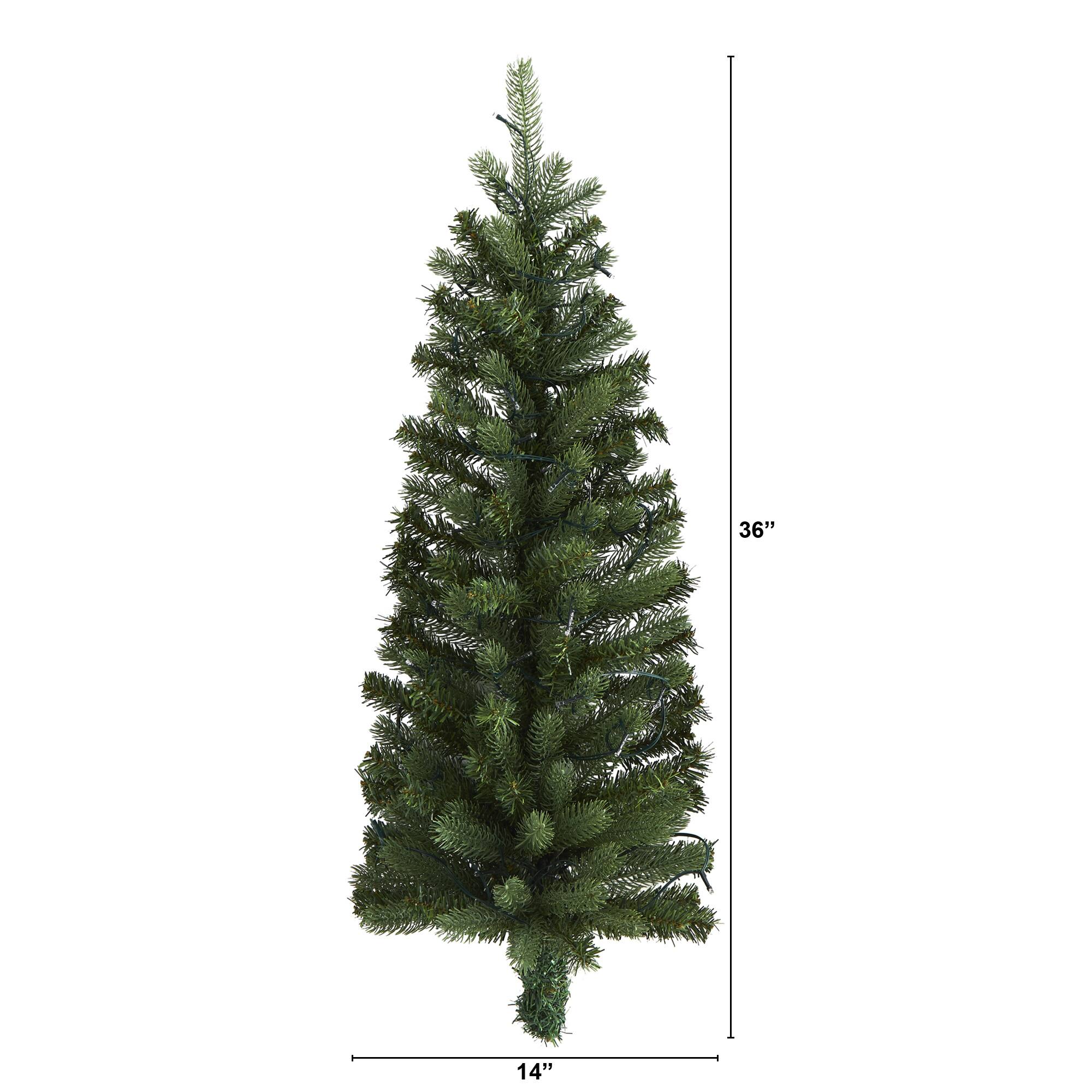 3ft. Pre-Lit Flat Back Wall Hanging Artificial Christmas Tree, Clear LED Lights
