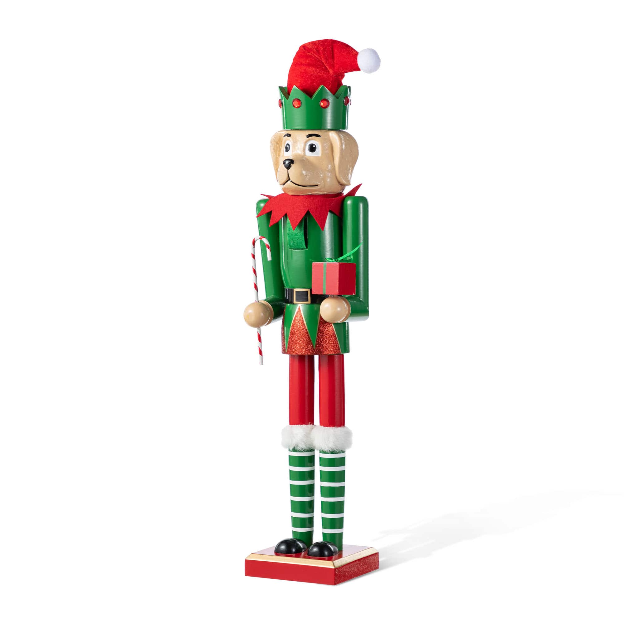 Glitzhome&#xAE; 23.5&#x22;H Wooden Christmas Elf Dog Nutcracker