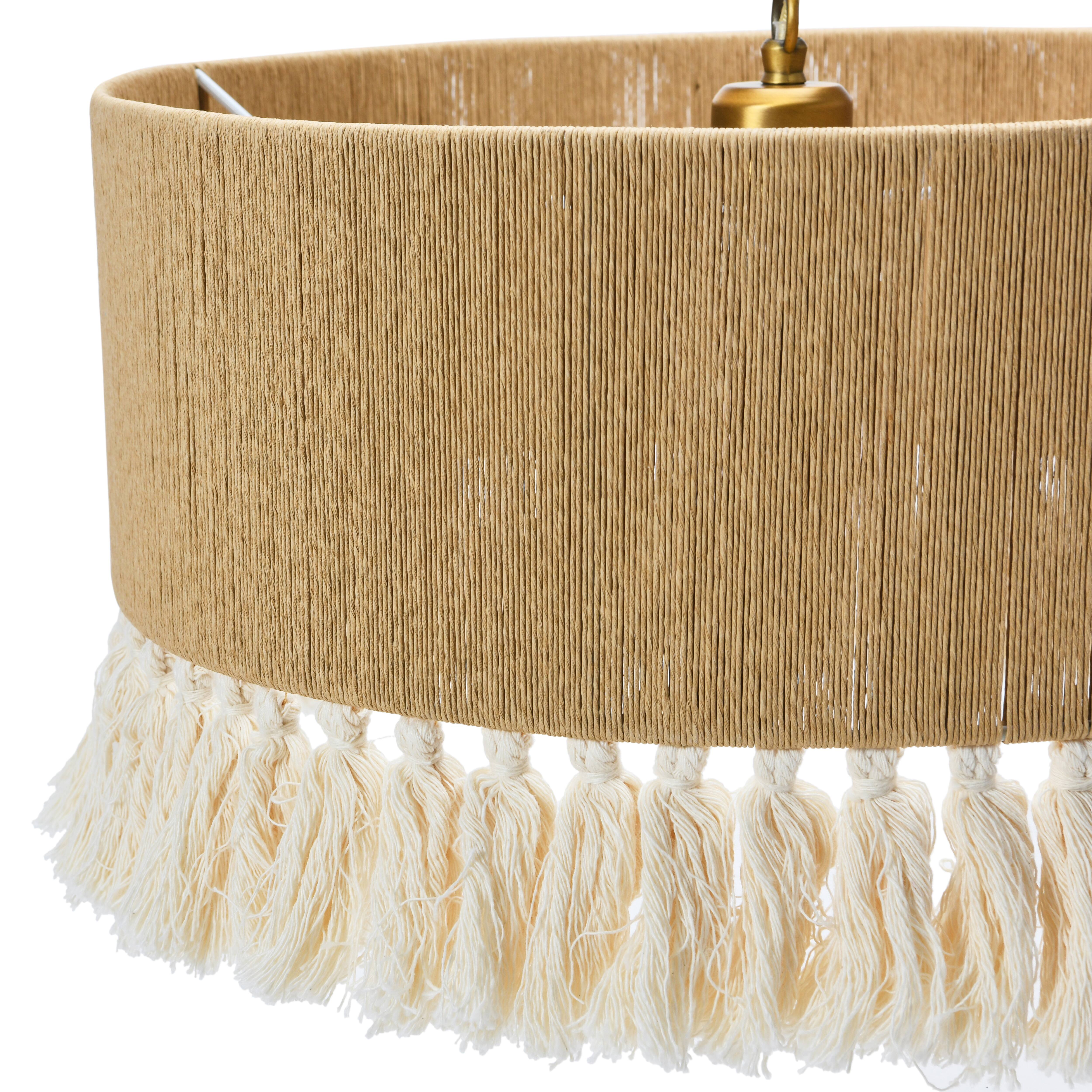 Hello Honey&#xAE; 16&#x22; Brown Coastal Pendant Lamp with Natural Paper Rope Shade, Fringe Detail and Iron Base