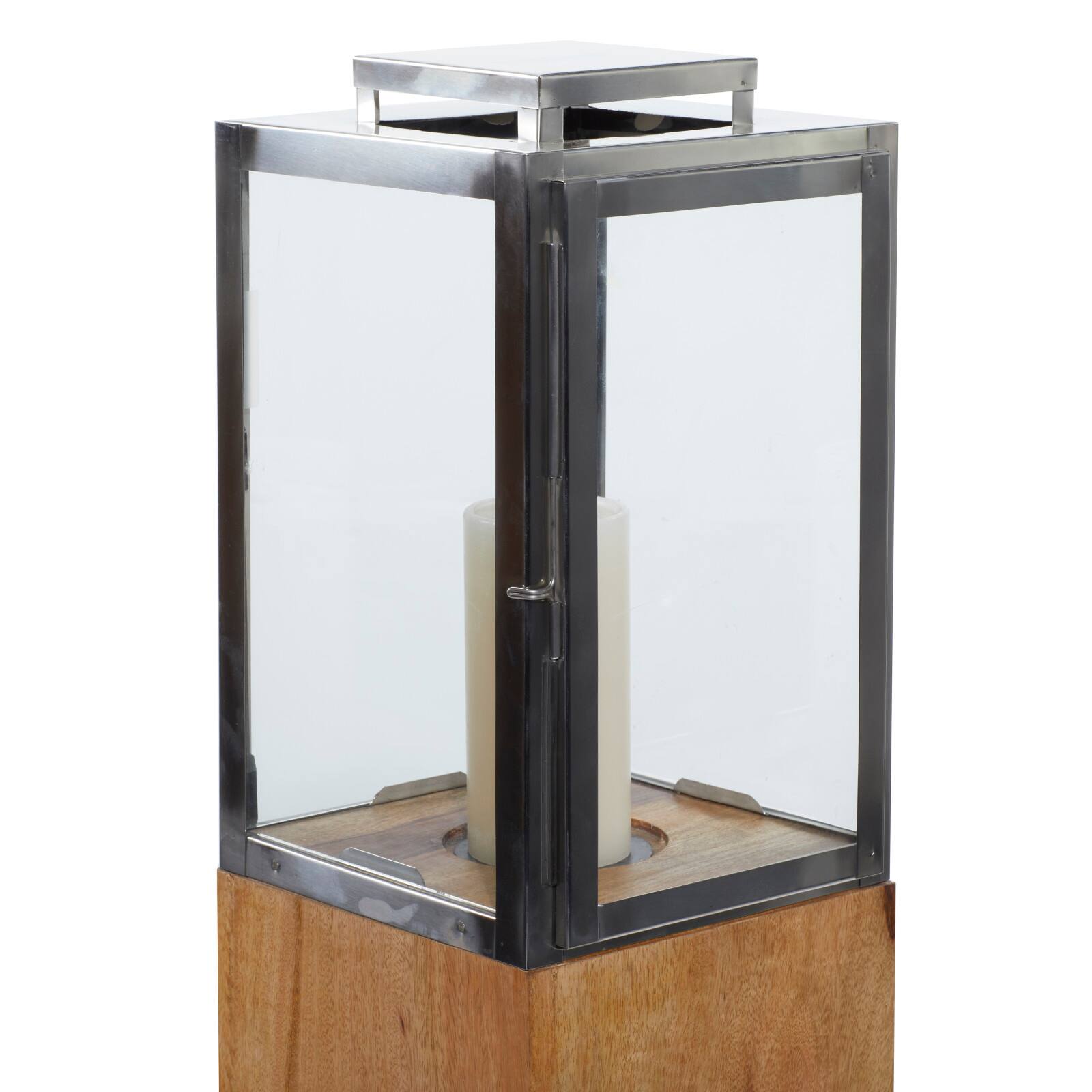 Brown Mango Wood Contemporary Candle Holder Lantern, 36" x 9" x 9"