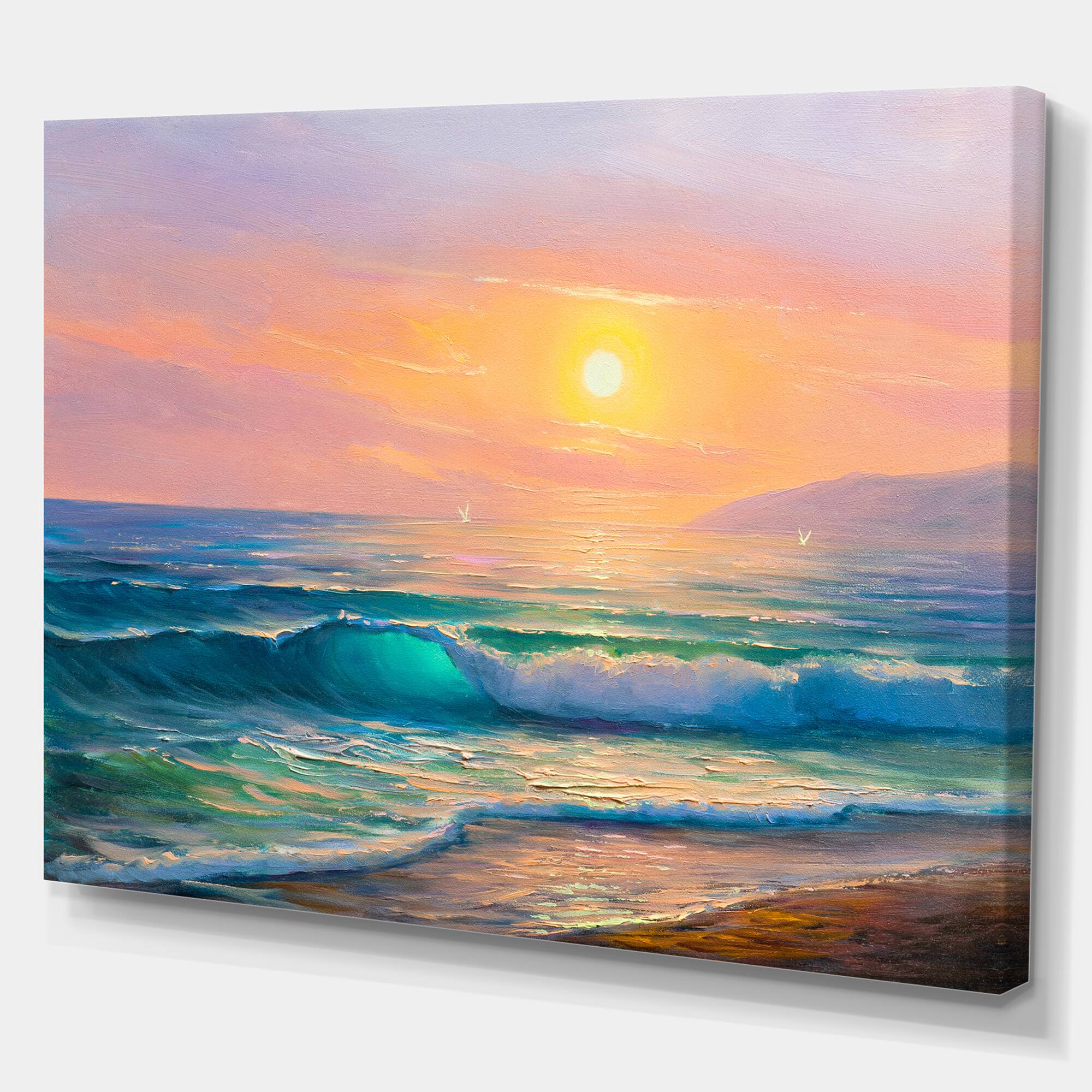 Designart - Sunset view at the sea - Landscapes Sea &#x26; Shore Photographic on wrapped Canvas
