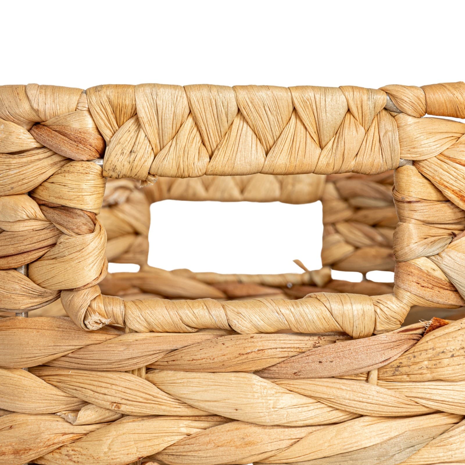 Household Essentials 11.75" Natural Water Hyacinth & Paper Basket with Black Stripes