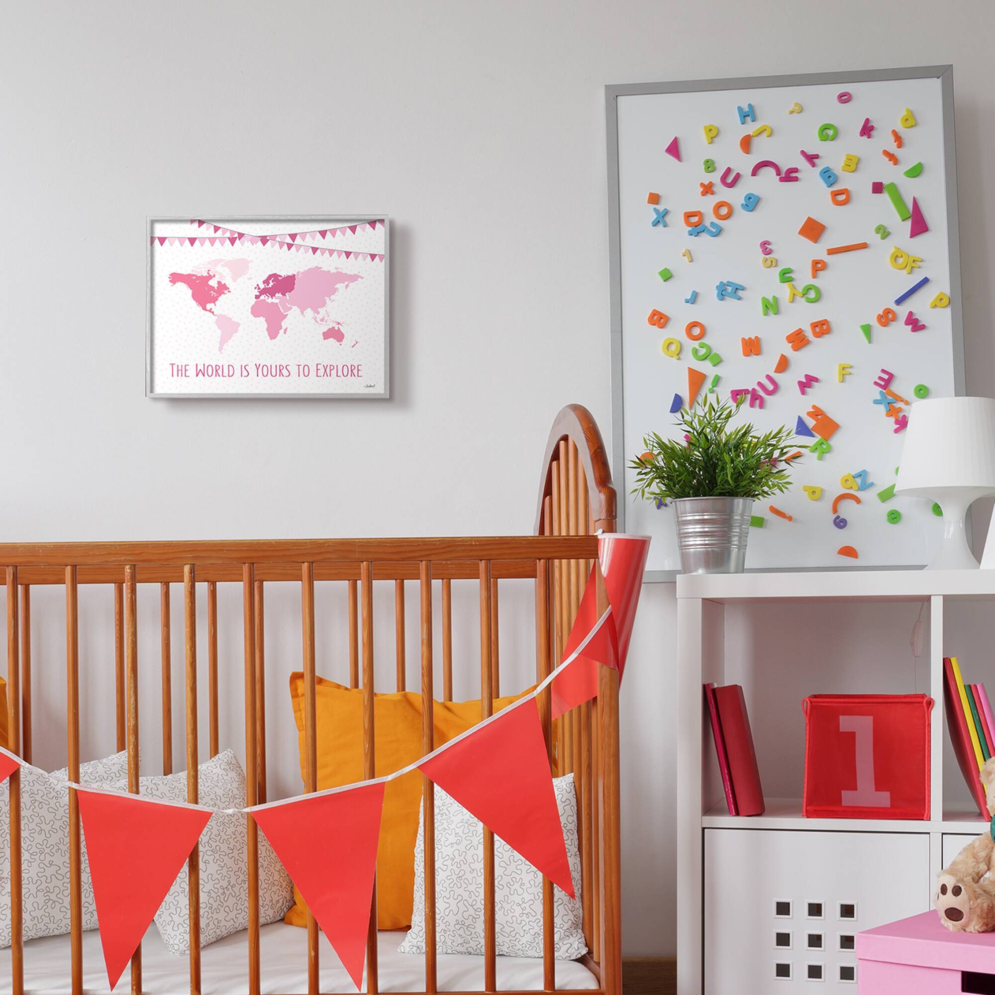 Stupell Industries World Is Yours to Explore Motivational World Map in Gray Frame Wall Art