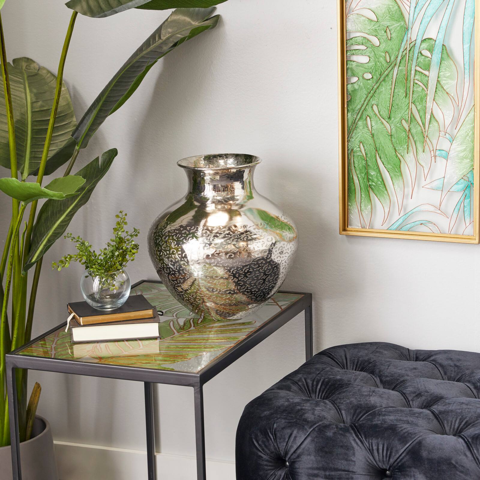 13&#x22; Silver Aluminum Contemporary Round Vase