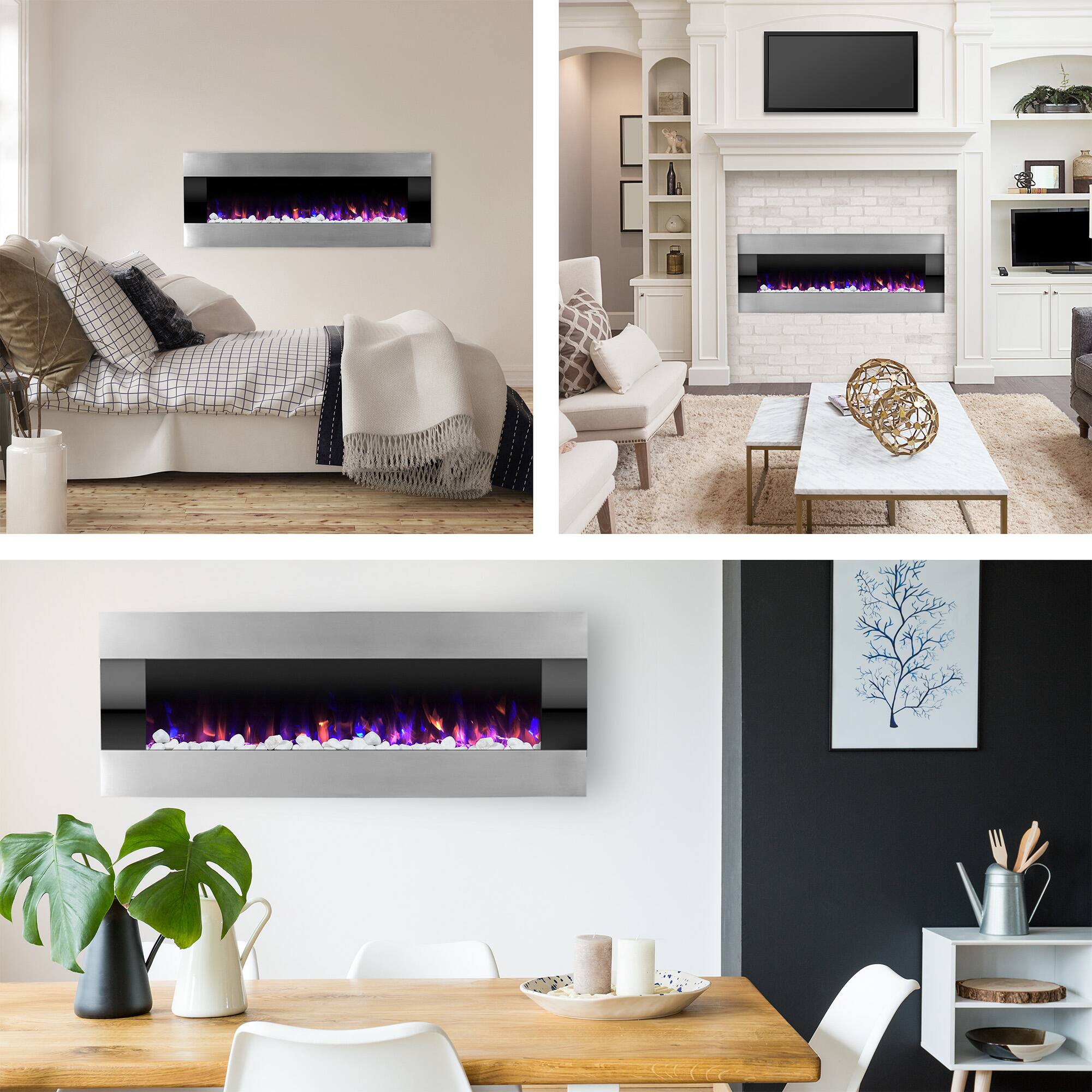 Hastings Home 54" Stainless Steel LED Fireplace