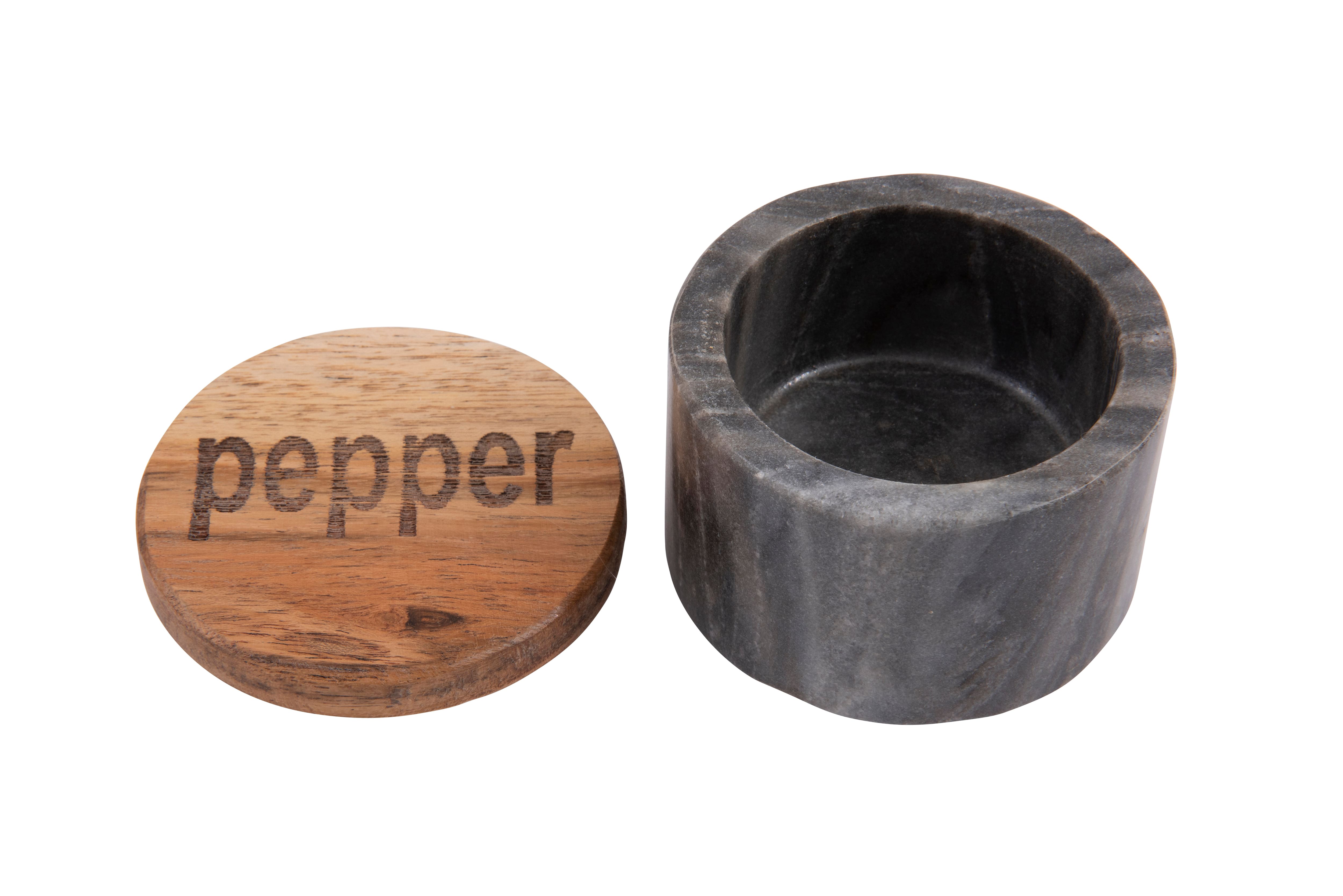 Black &#x26; White Marble Salt &#x26; Pepper Pots with Wood Lids Set