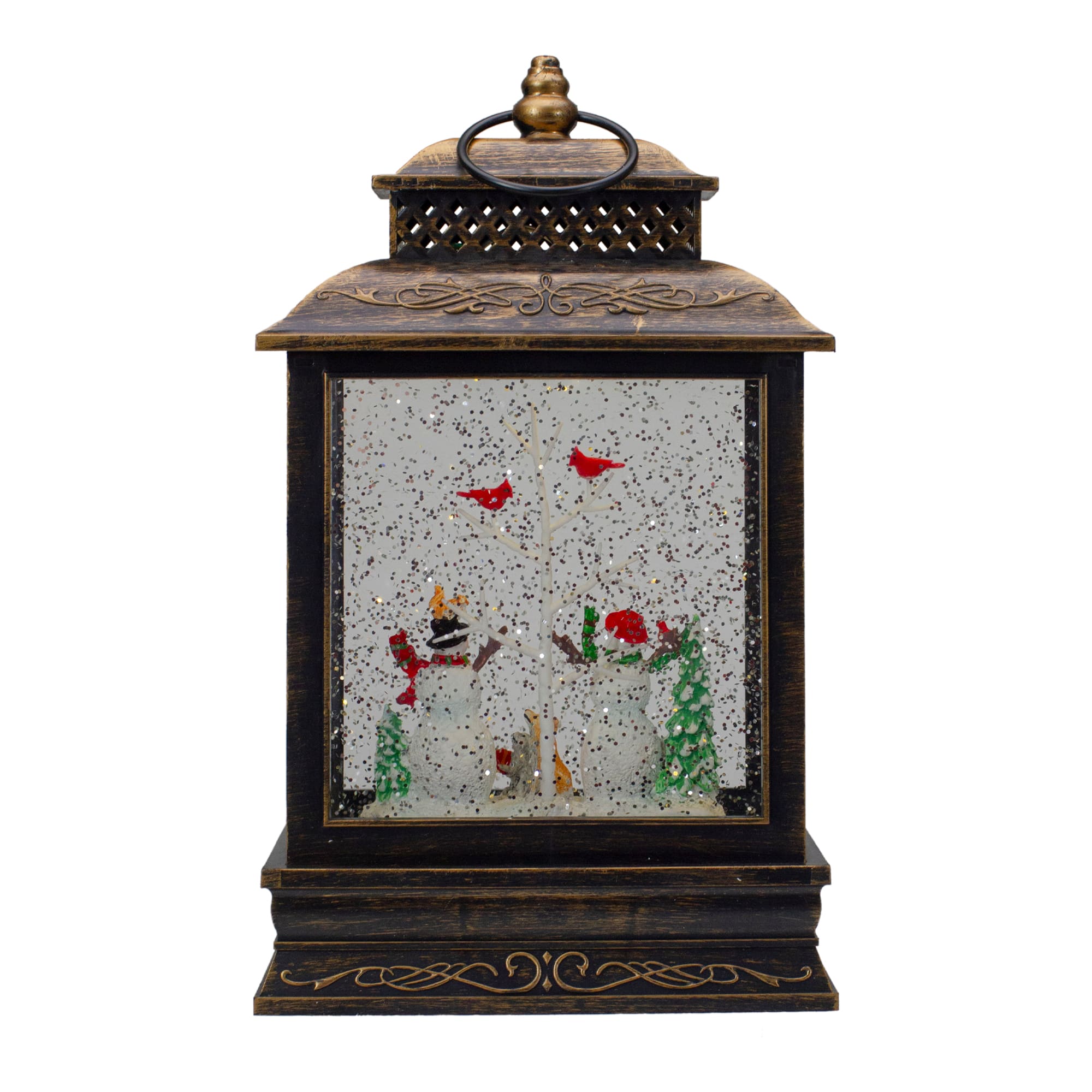 12&#x22; Musical Lighted Black Christmas Snow Globe Lantern with Snowmen