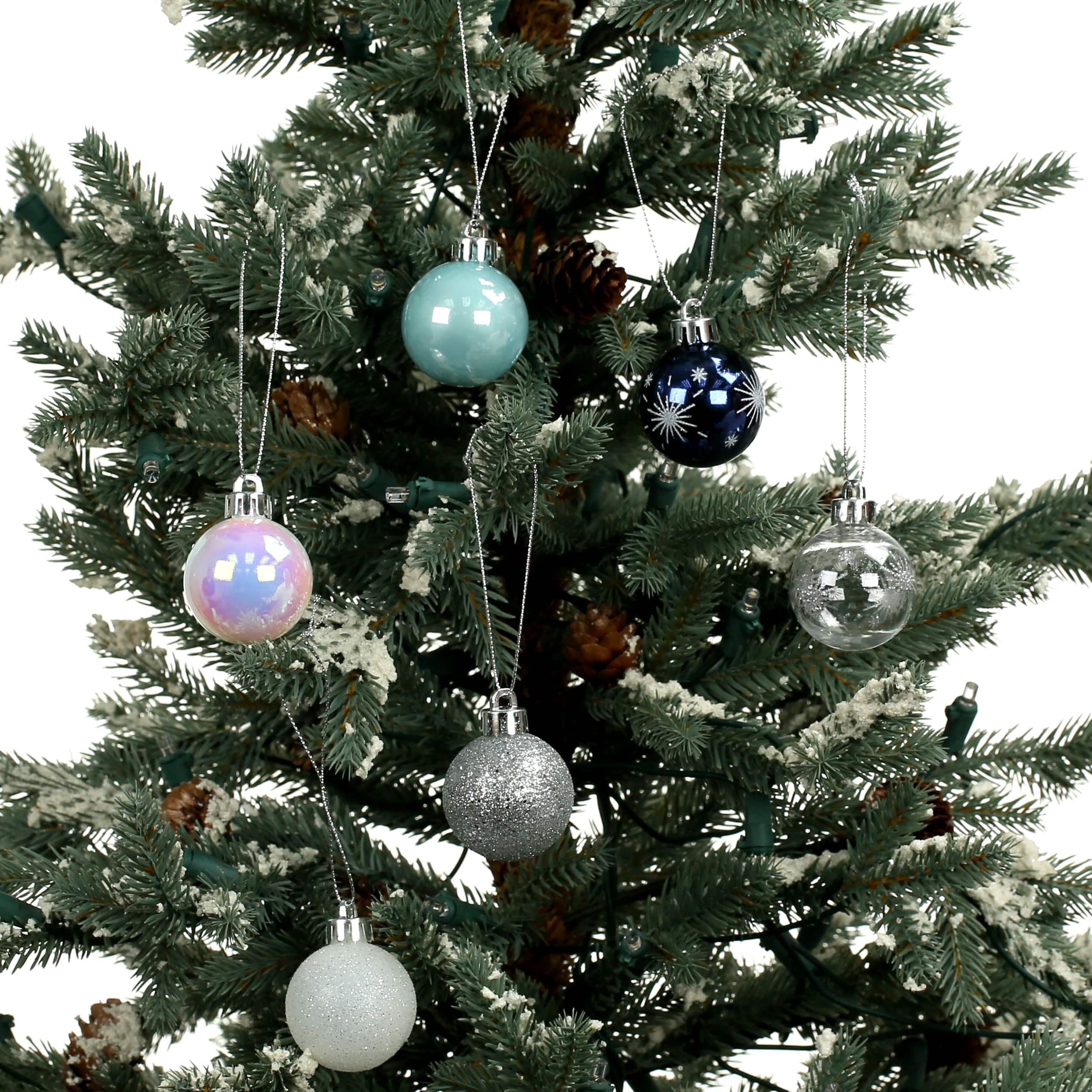 7 Pack 1.5" Blue, White & Silver Starburst Shatterproof Ball Ornaments by Ashland®
