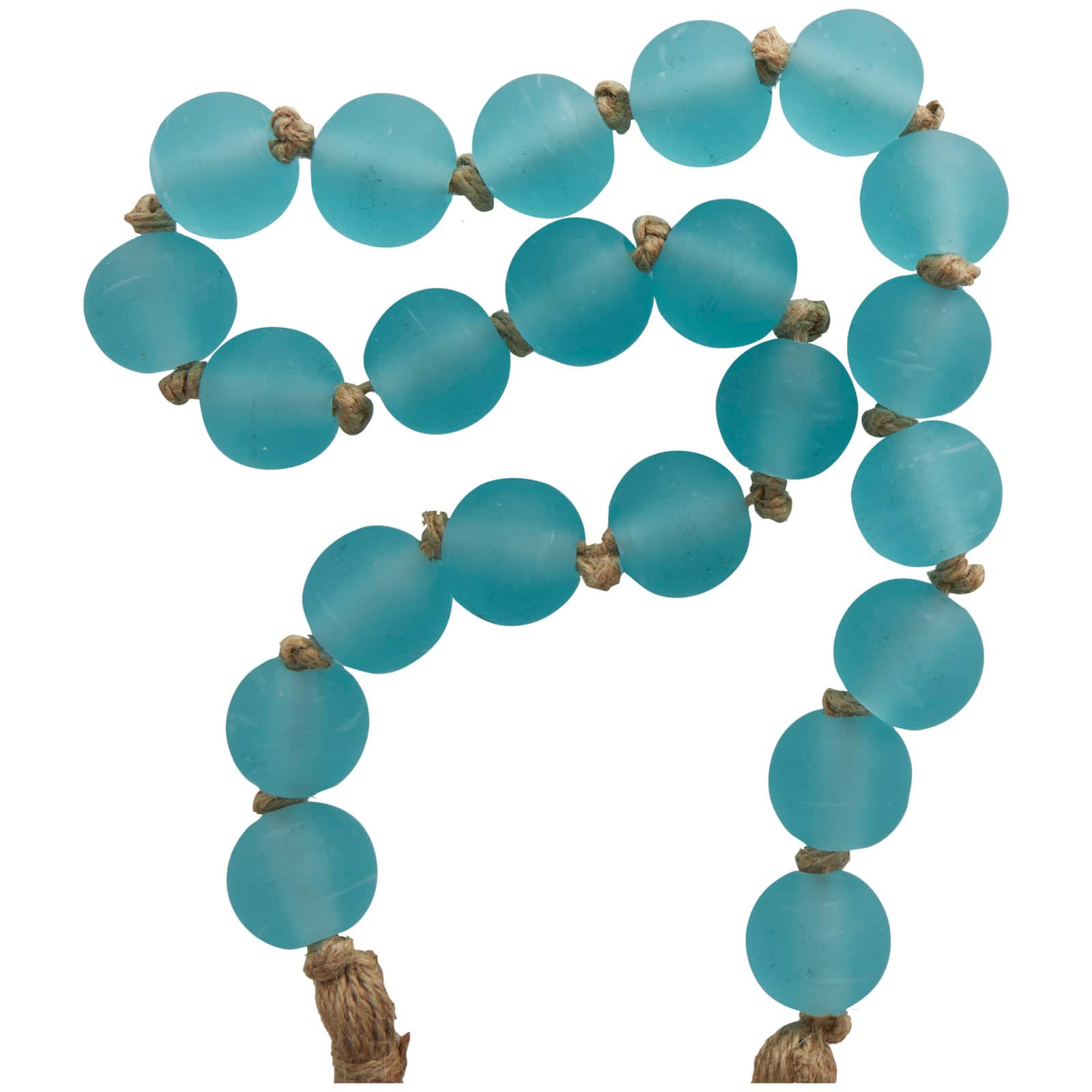 45&#x22; Handmade Round Frosted Glass Bead Garland with Tassels &#x26; Knotted Jute