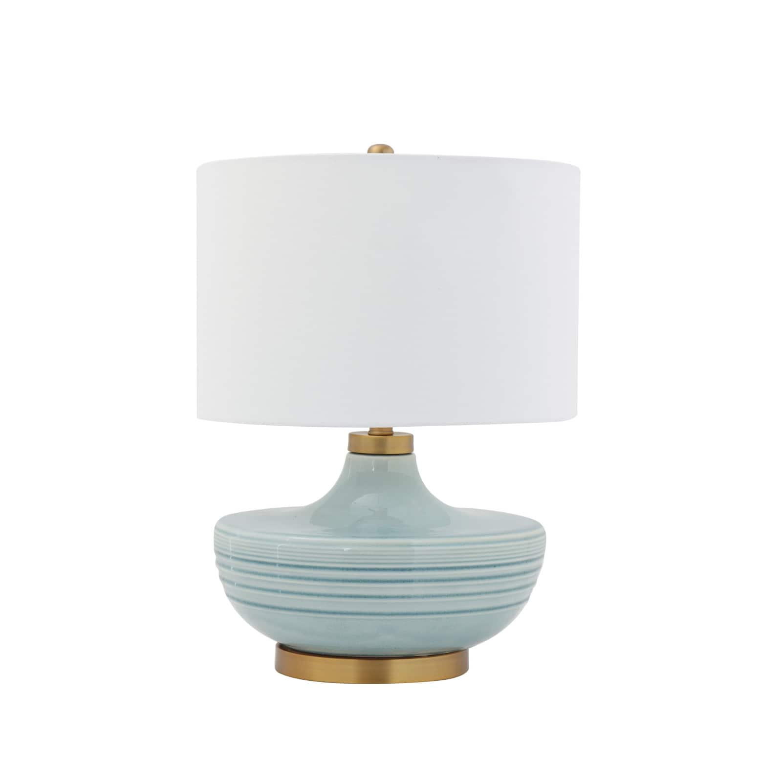 Hello Honey® Striped Aqua Ceramic Table Lamp with White Linen Shade