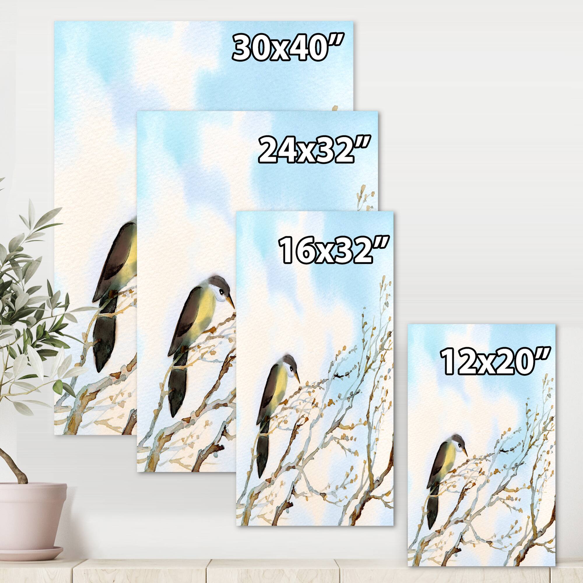 Designart - Bird On Old Bare Tree With Blue Cloudy Sky - Traditional Canvas Wall Art Print