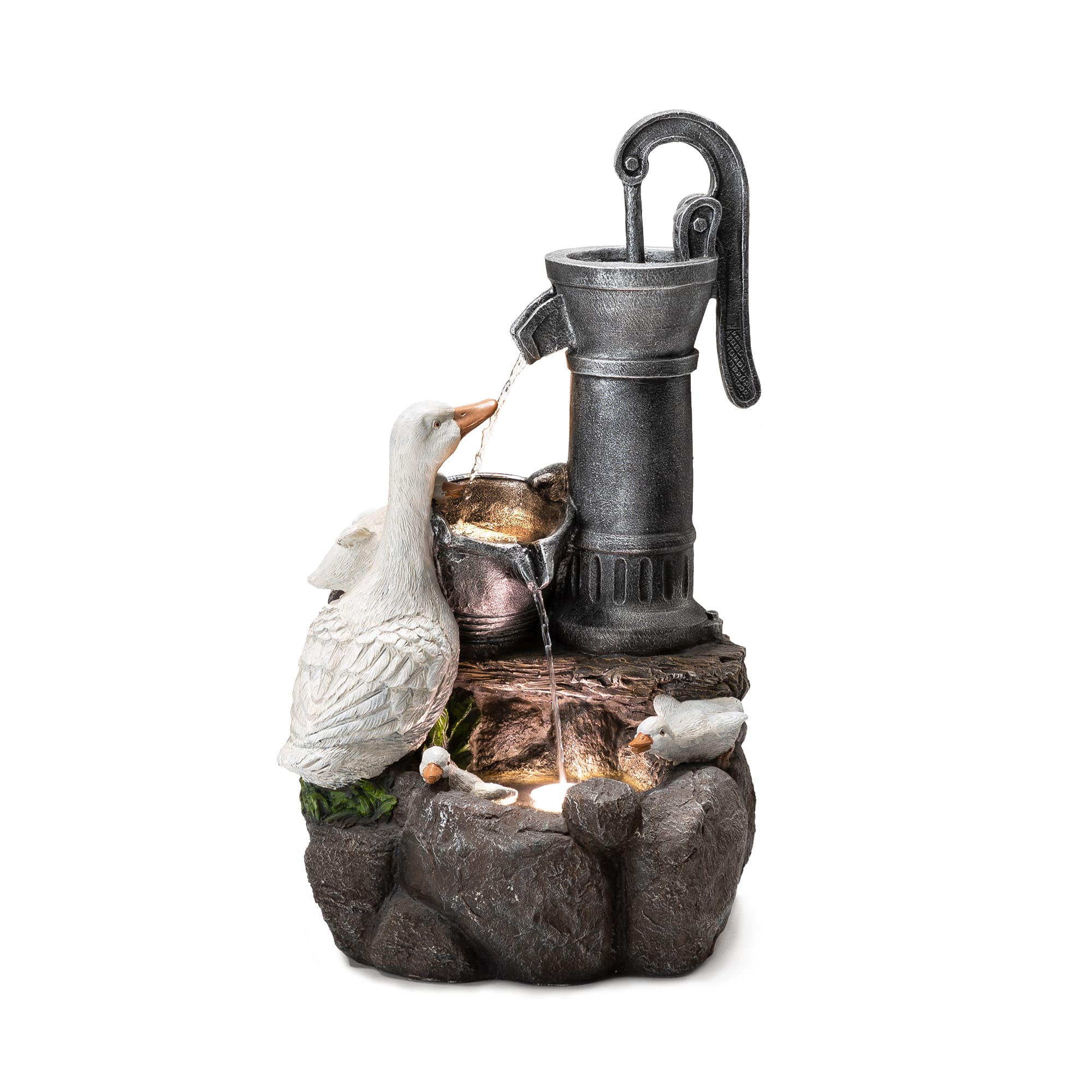Glitzhome&#xAE; 23.5&#x22; Duck Family Outdoor Fountain with LED Light