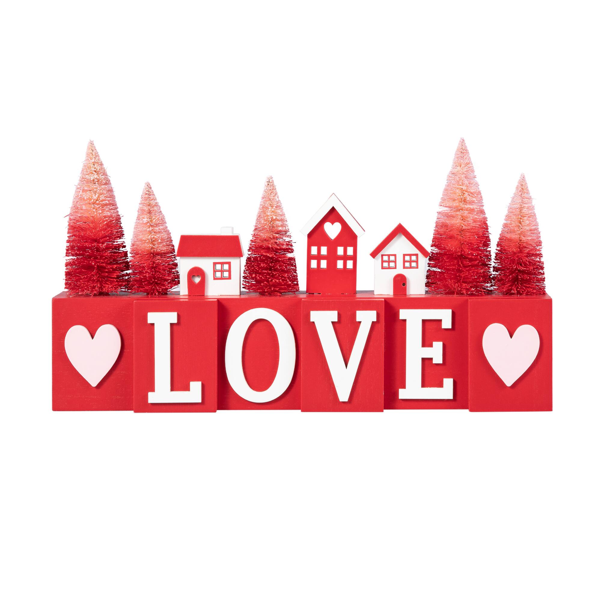Glitzhome&#xAE; 14&#x22; Valentine&#x27;s Wooden Love House &#x26; Tree Table D&#xE9;cor