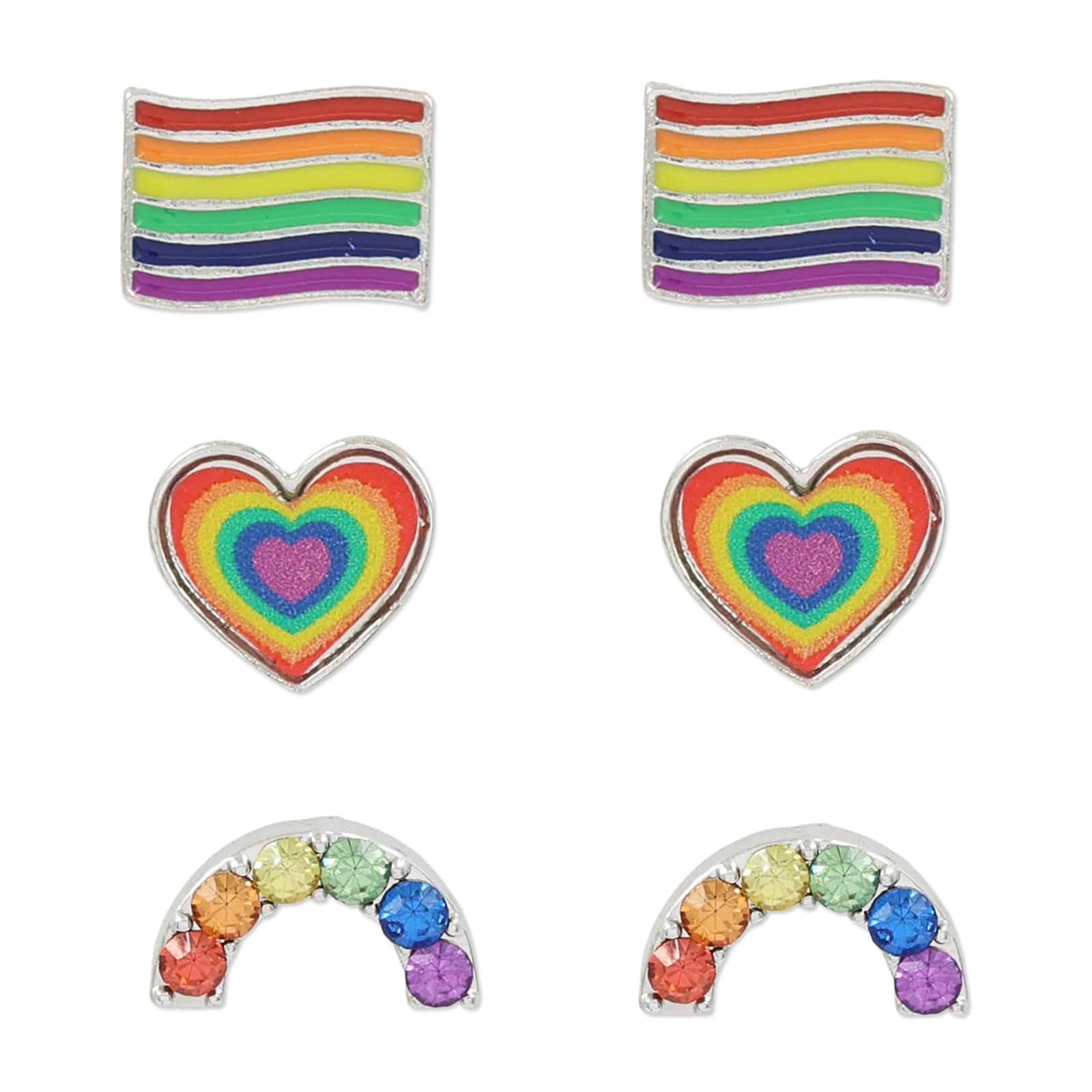 Pride Flag, Heart &#x26; Arch Earrings, 3ct. by Celebrate It&#x2122;