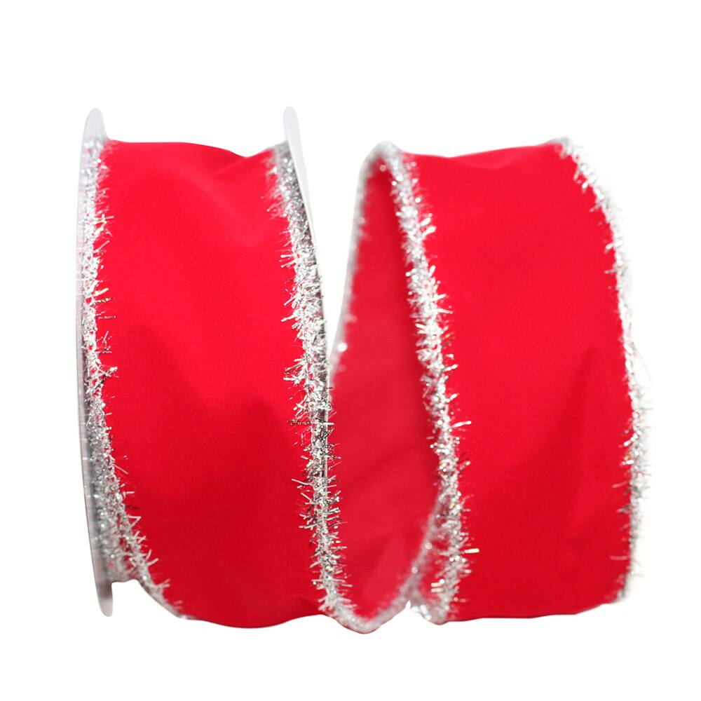 JAM Paper 2.5" x 20yd. Radison Red & Silver Wired Velvet Ribbon