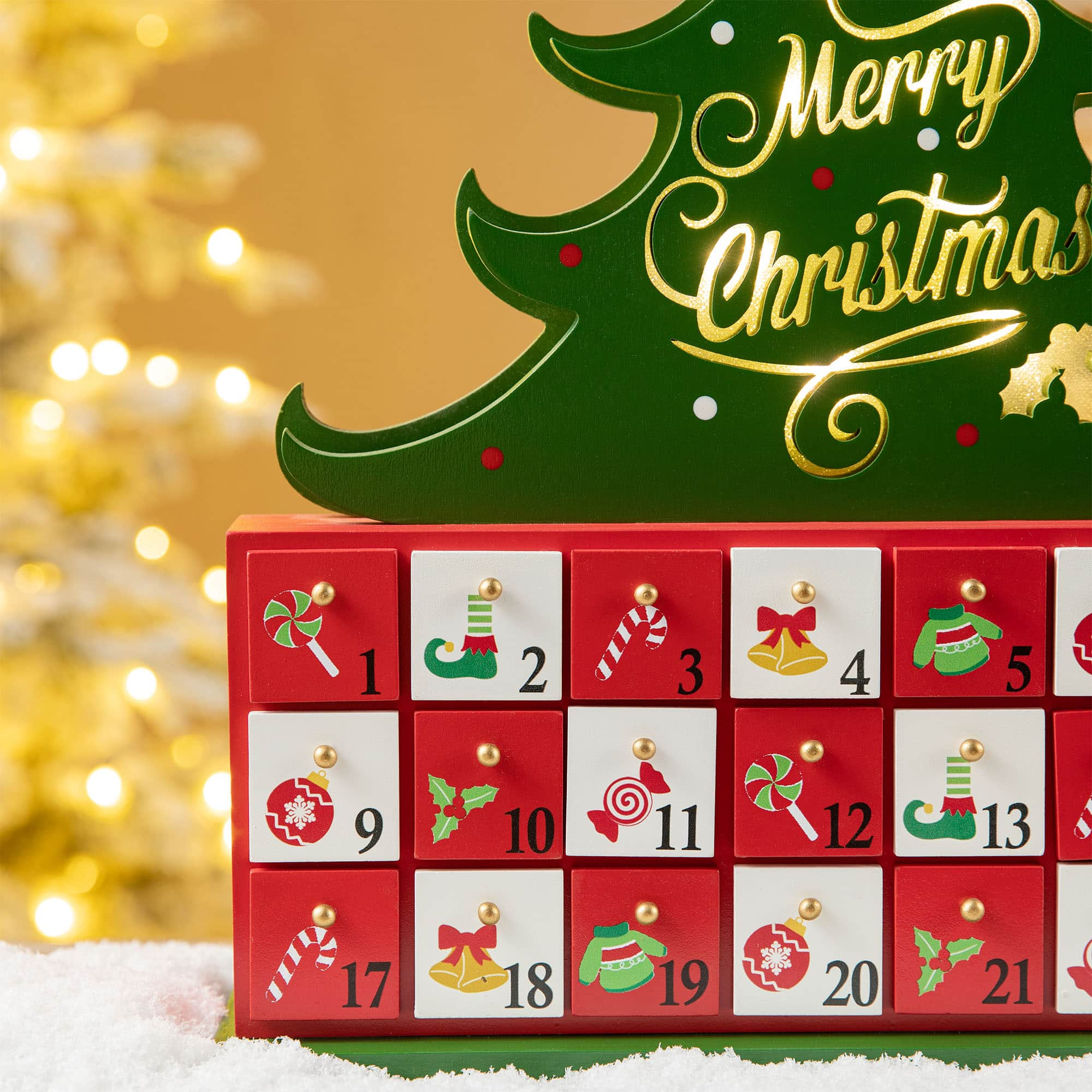 Glitzhome&#xAE; 15.25&#x22; Lighted Christmas Tree Advent Calendar D&#xE9;cor