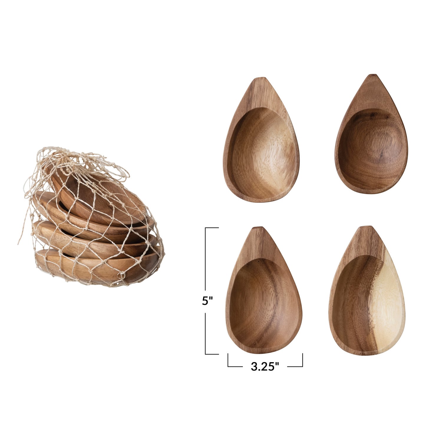 Hello Honey® 5" Almond Shaped Acacia Wood Trays, 4ct.