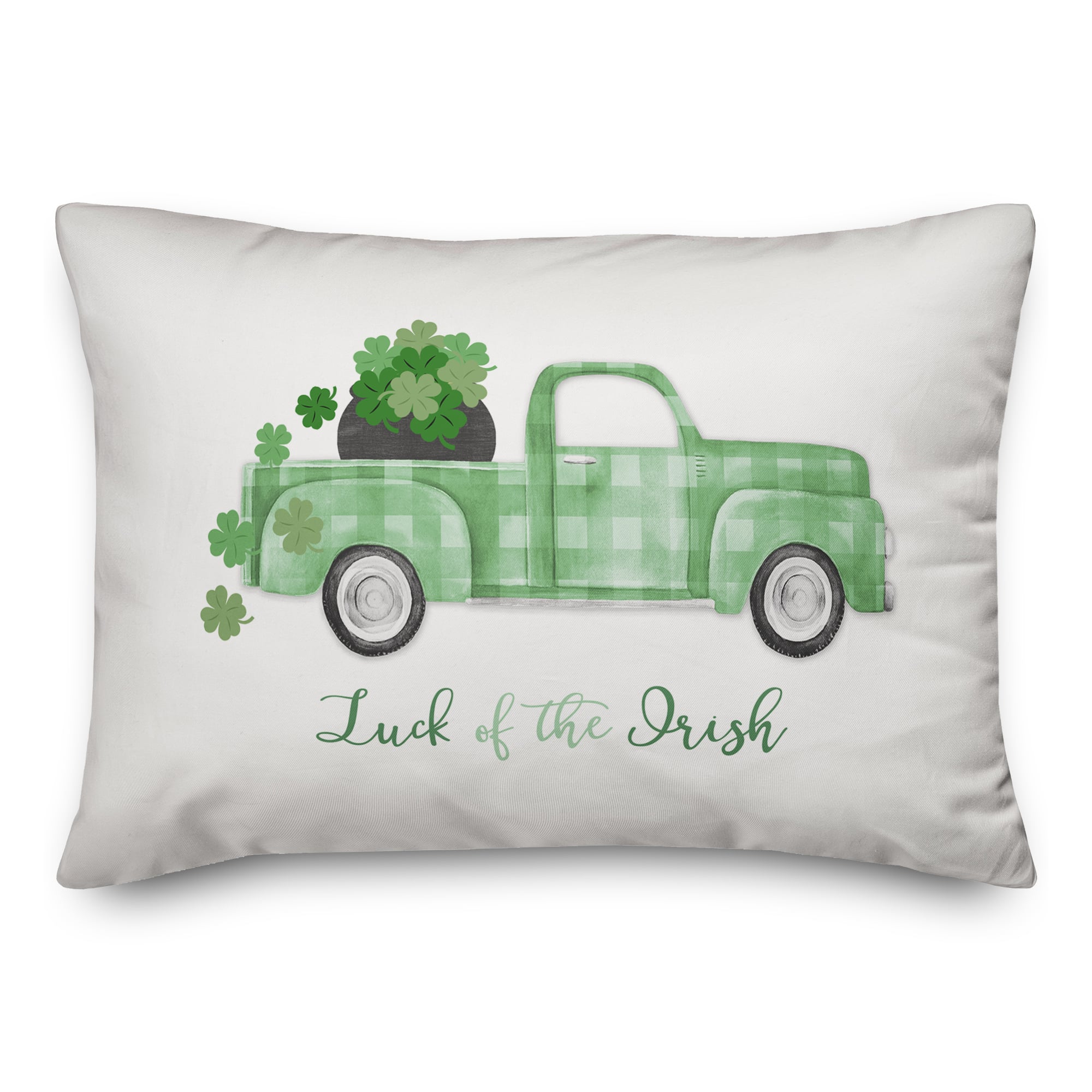 Plaid Green Truck Luck Pillow 14&#x22; x 20&#x22; Throw Pillow