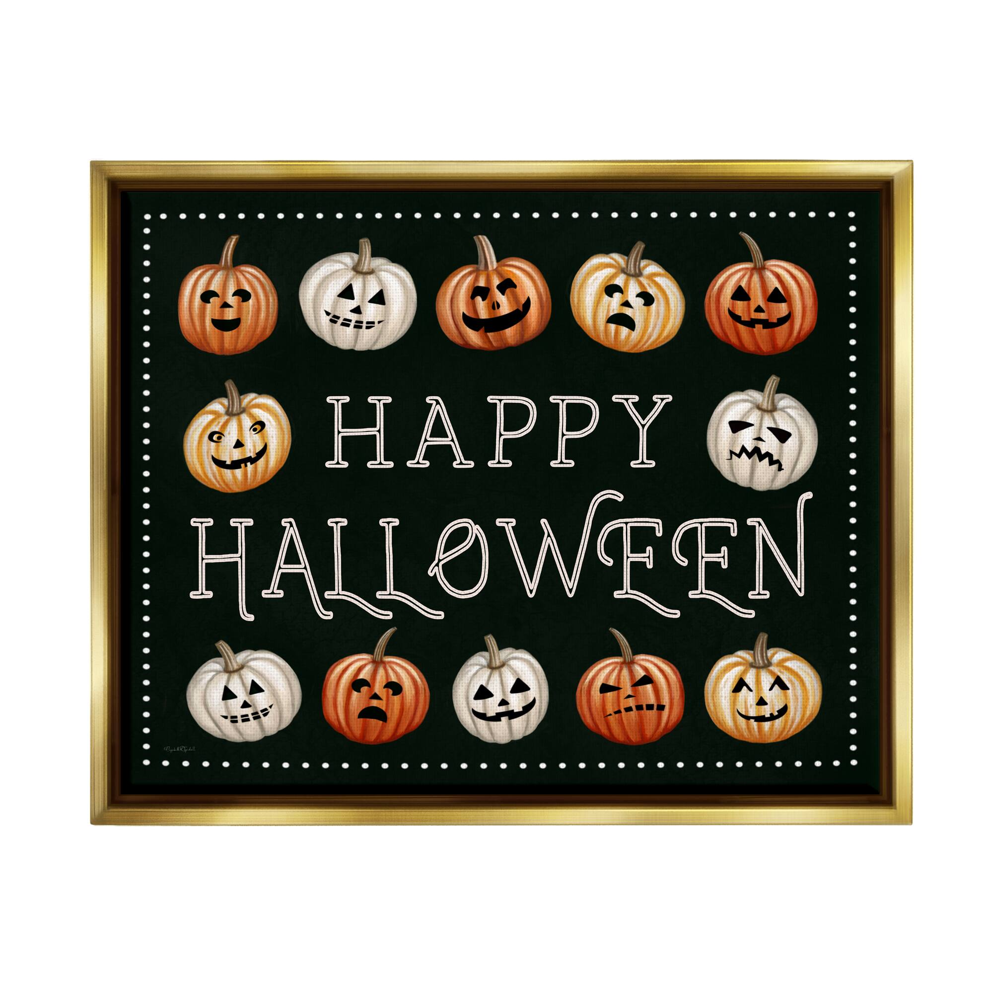 Stupell Industries Happy Halloween Jack-o-Lanterns Framed Floater Canvas Wall Art