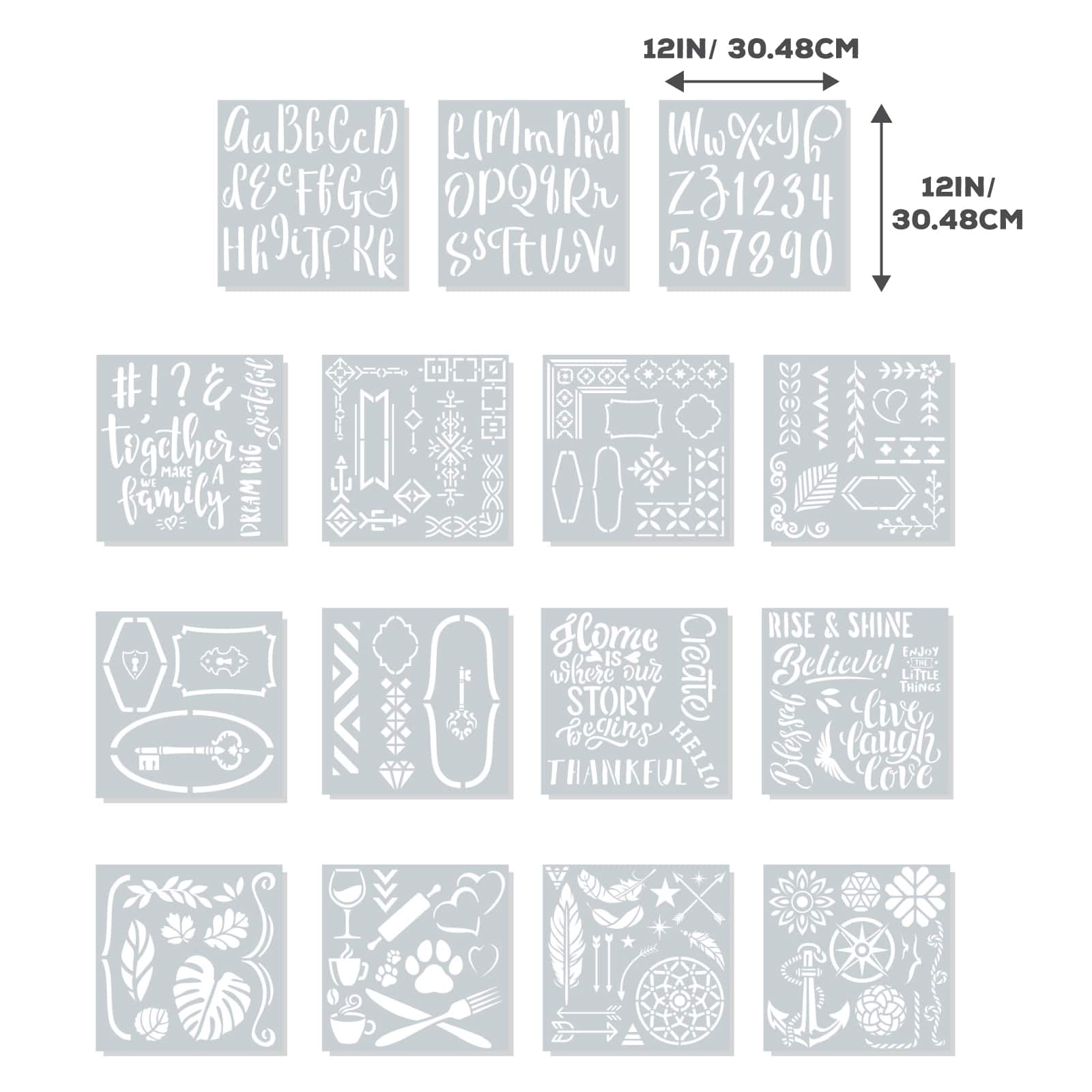 ArtSkills&#xAE; Plastic Letter Stencil Sets with Designs, Numbers &#x26; Phrases, 3ct.