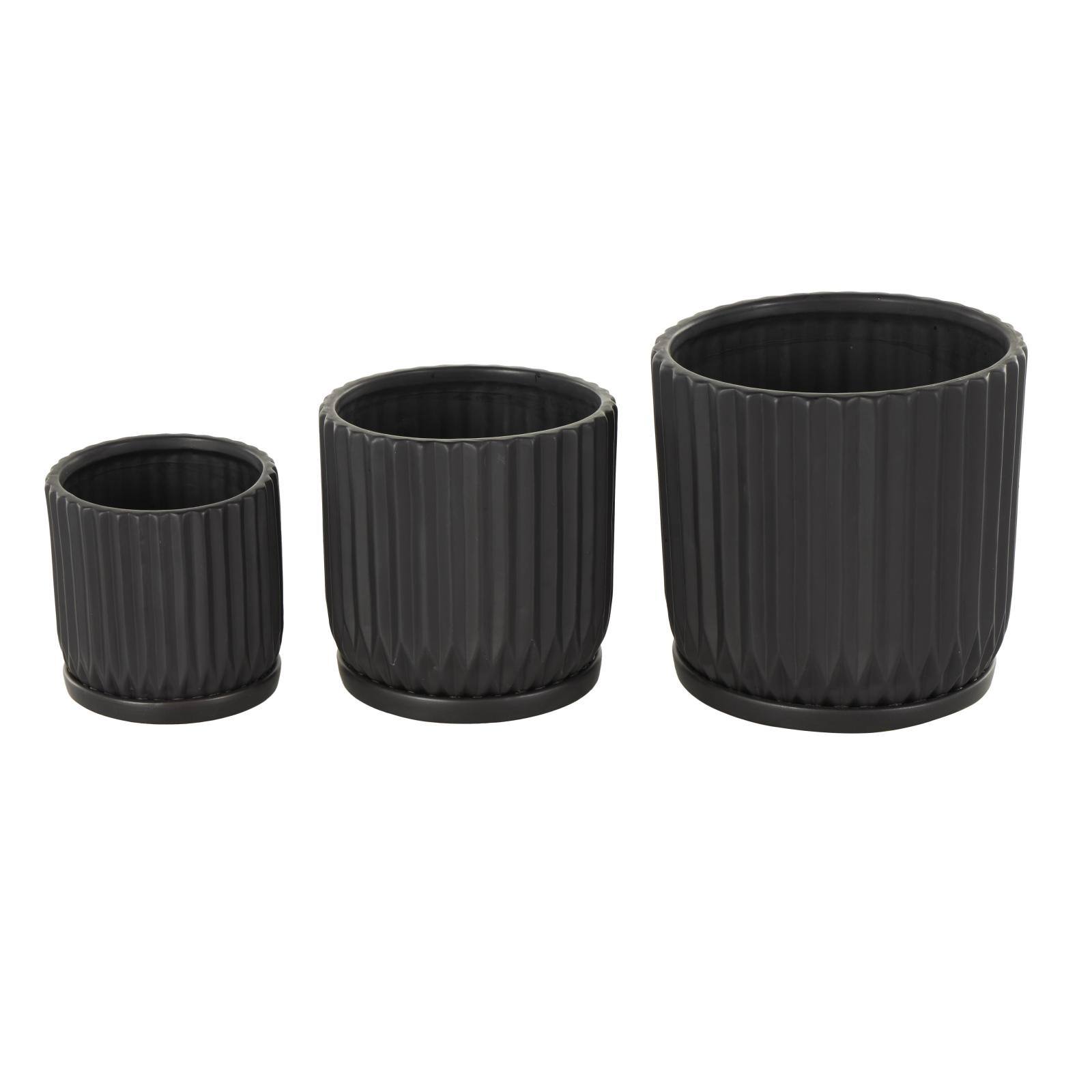 Black Ribbed Textured Ceramic Planter Set