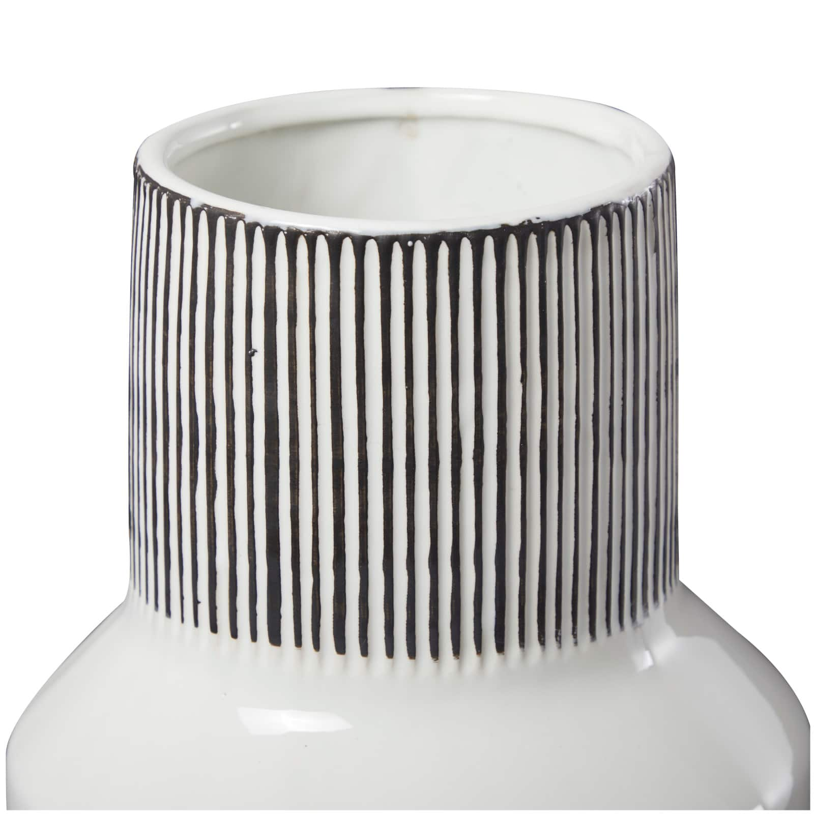 Glossy White Ceramic Vase with Vertical Stripes